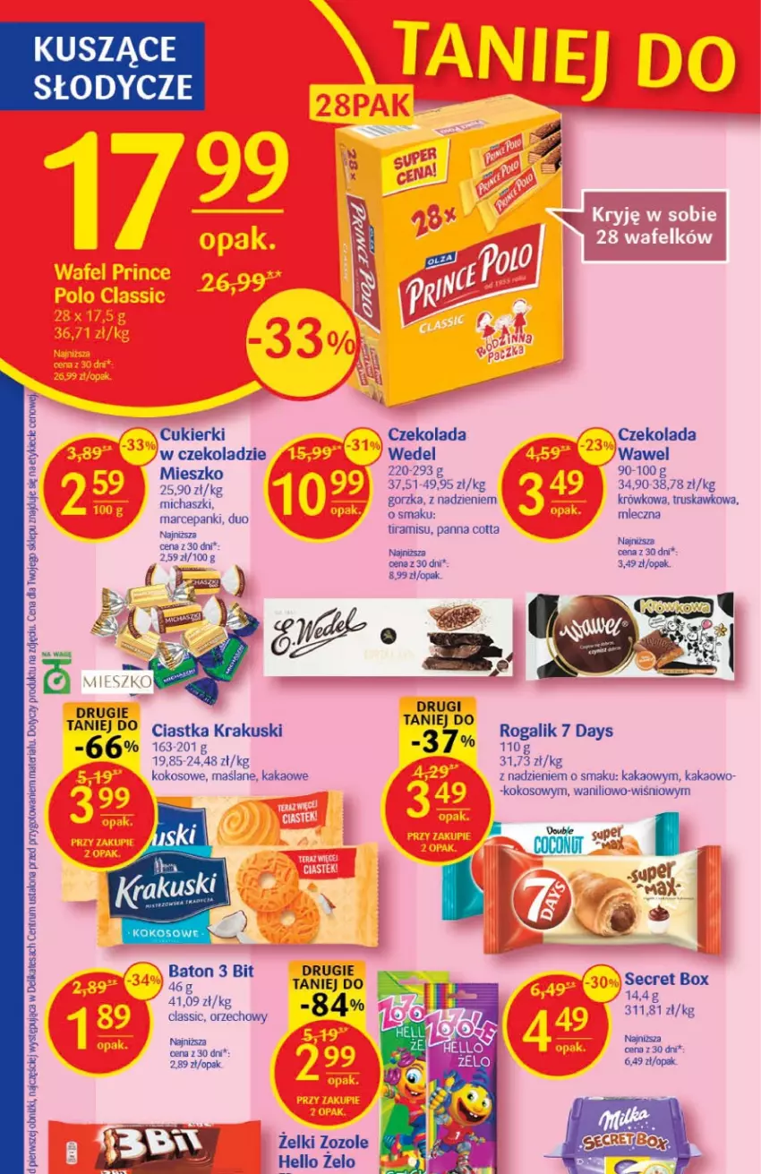 Gazetka promocyjna Delikatesy Centrum - Gazetka DC04 - ważna 26.01 do 01.02.2023 - strona 24 - produkty: 7 Days, Baton, Ciastka, Cukier, Cukierki, Czekolada, Kakao, Kokos, Krakus, Krakuski, Panna cotta, Rogal, Rum, Wawel