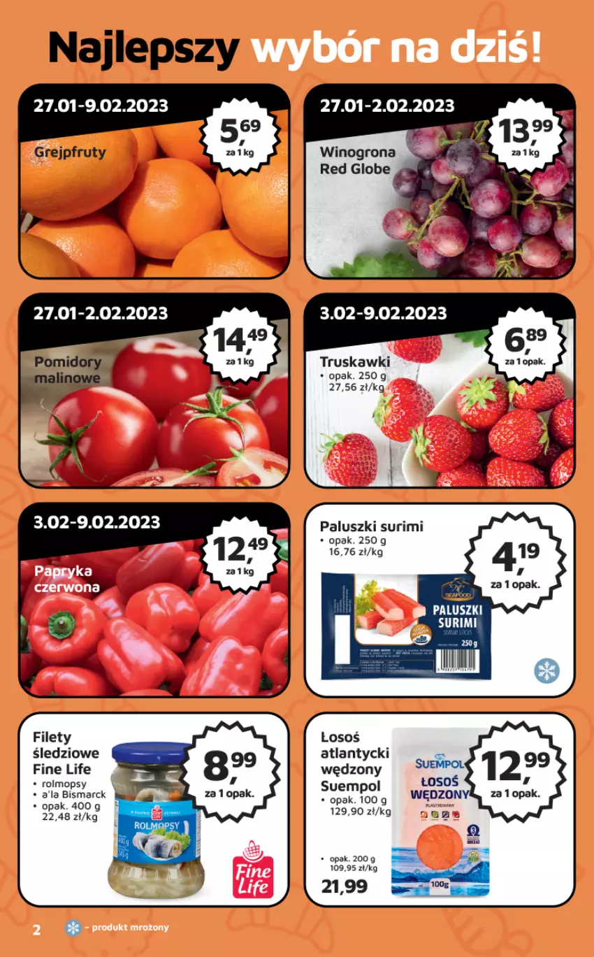 Gazetka promocyjna Odido - Gazetka - ważna 27.01 do 09.02.2023 - strona 2 - produkty: Grejpfrut, Suempol, Surimi, Truskawki, Wino, Winogrona