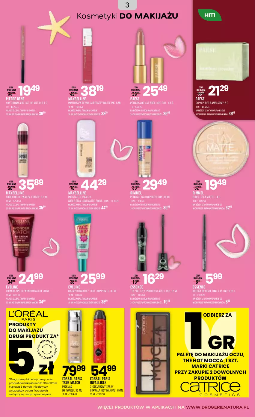 Gazetka promocyjna Drogerie Natura - Gazetka Drogerie Natura - ważna 17.06 do 06.07.2026 - strona 3 - produkty: Bell, Catrice, Eveline, Fa, Konturówka do ust, Korektor do twarzy, Kredka, Krem bb, Makijaż, Maybelline, PAESE, Pierre René, Podkład, Podkład do twarzy, Produkty do makijażu, Puder, Rum, Ser, Serum, Tusz