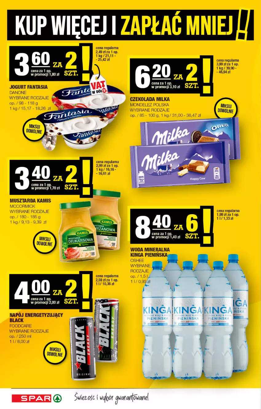 Gazetka promocyjna Spar - Spar - ważna 01.05 do 11.05.2022 - strona 6 - produkty: Czekolada, Danone, Fa, Fanta, Jogurt, Kamis, Lack, Milka, Mus, Musztarda, Napój, Oshee, Woda, Woda mineralna