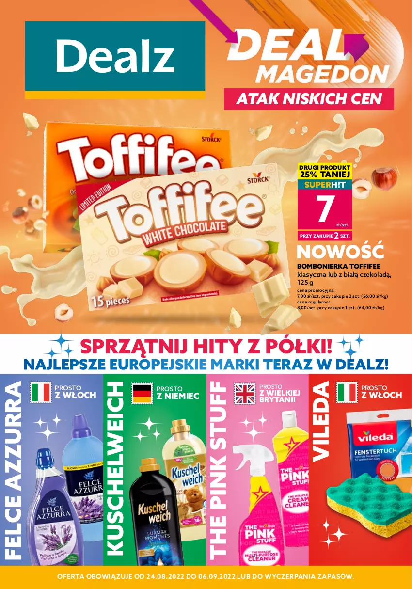 Gazetka promocyjna Dealz - NOWA GAZETKADEALMAGEDON! ATAK NISKICH CEN! - ważna 24.08 do 06.09.2022 - strona 1 - produkty: Tera, Toffifee, Vileda