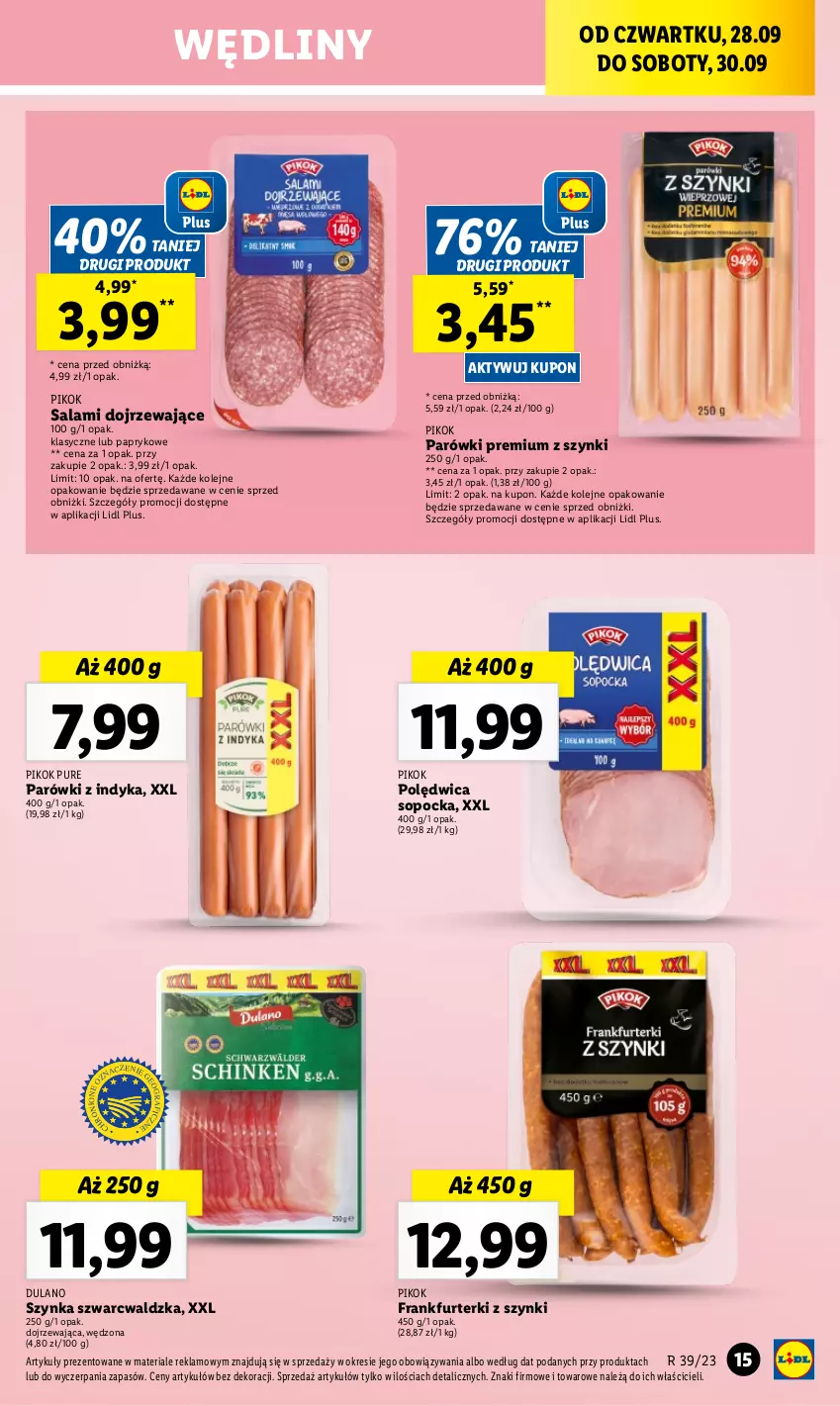 Gazetka promocyjna Lidl - GAZETKA - ważna 28.09 do 30.09.2023 - strona 29 - produkty: Dulano, Frankfurterki, Olej, Parówki, Parówki z indyka, PIKOK, Polędwica, Pur, Salami, Szynka