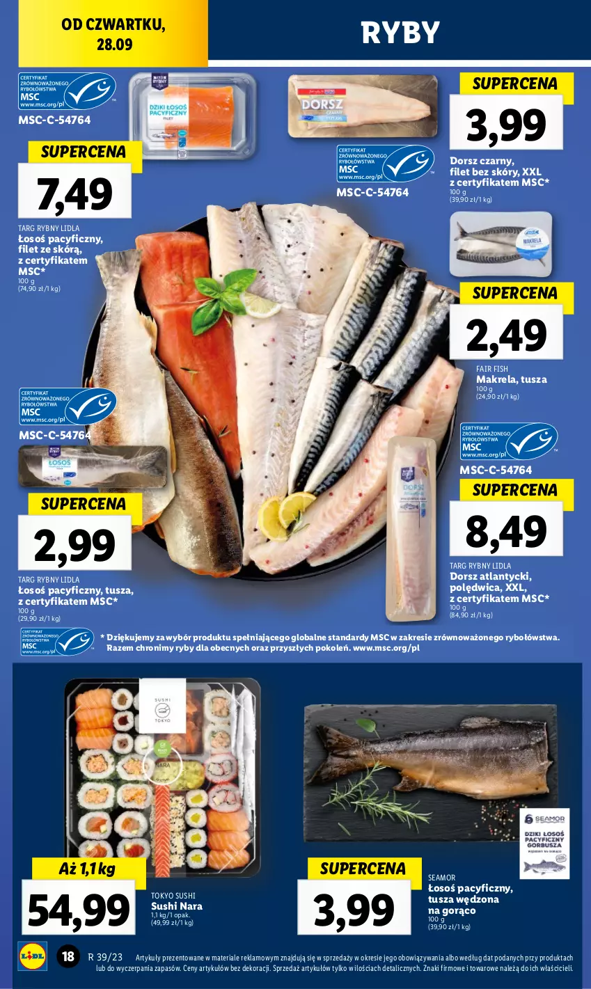 Gazetka promocyjna Lidl - GAZETKA - ważna 28.09 do 30.09.2023 - strona 32 - produkty: Dorsz, Fa, Polędwica, Sushi, Tusz