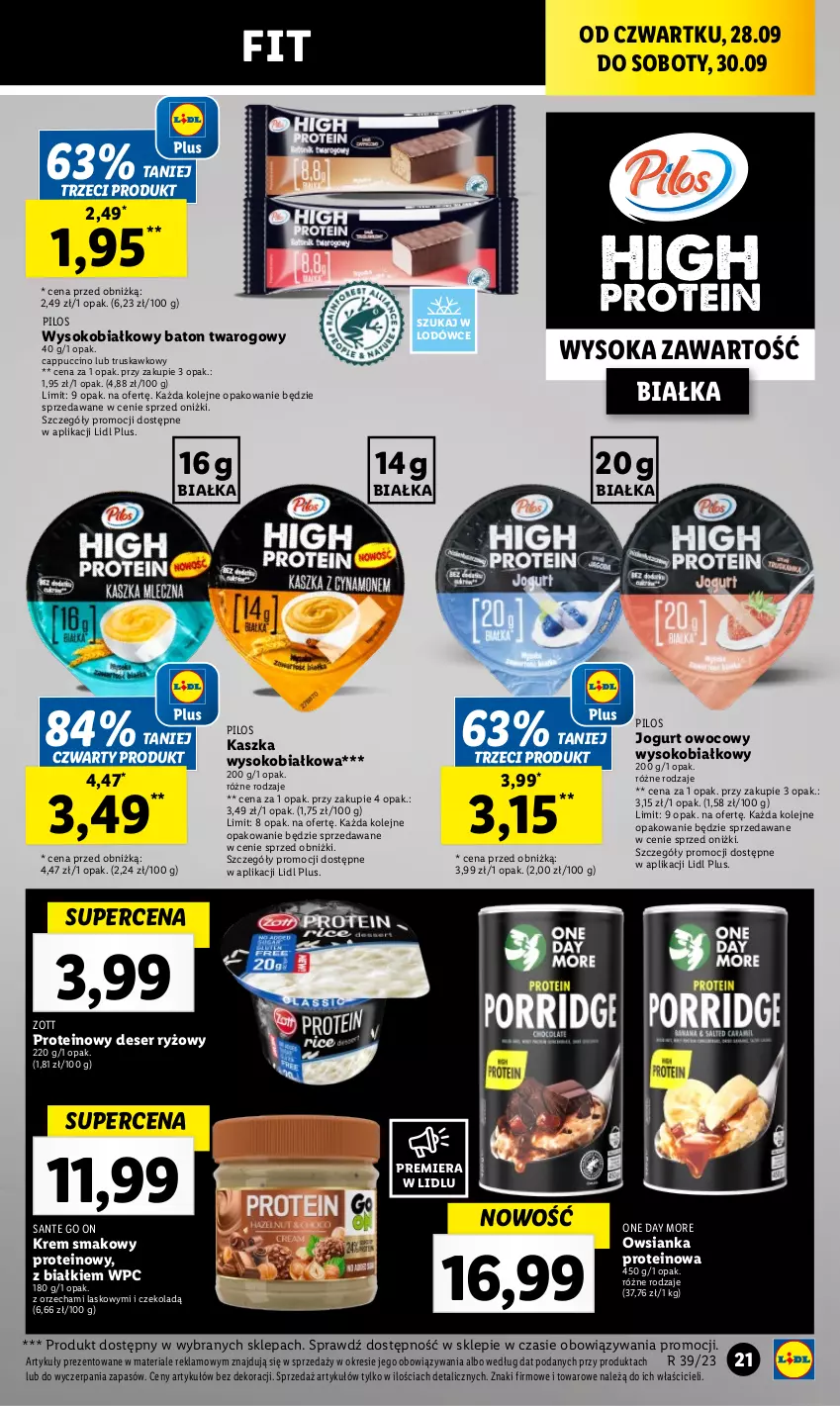 Gazetka promocyjna Lidl - GAZETKA - ważna 28.09 do 30.09.2023 - strona 35 - produkty: Baton, Cappuccino, Deser, Jogurt, Jogurt owocowy, Olej, Owsianka, Pilos, Ryż, Sante, Ser, Sok, Zott