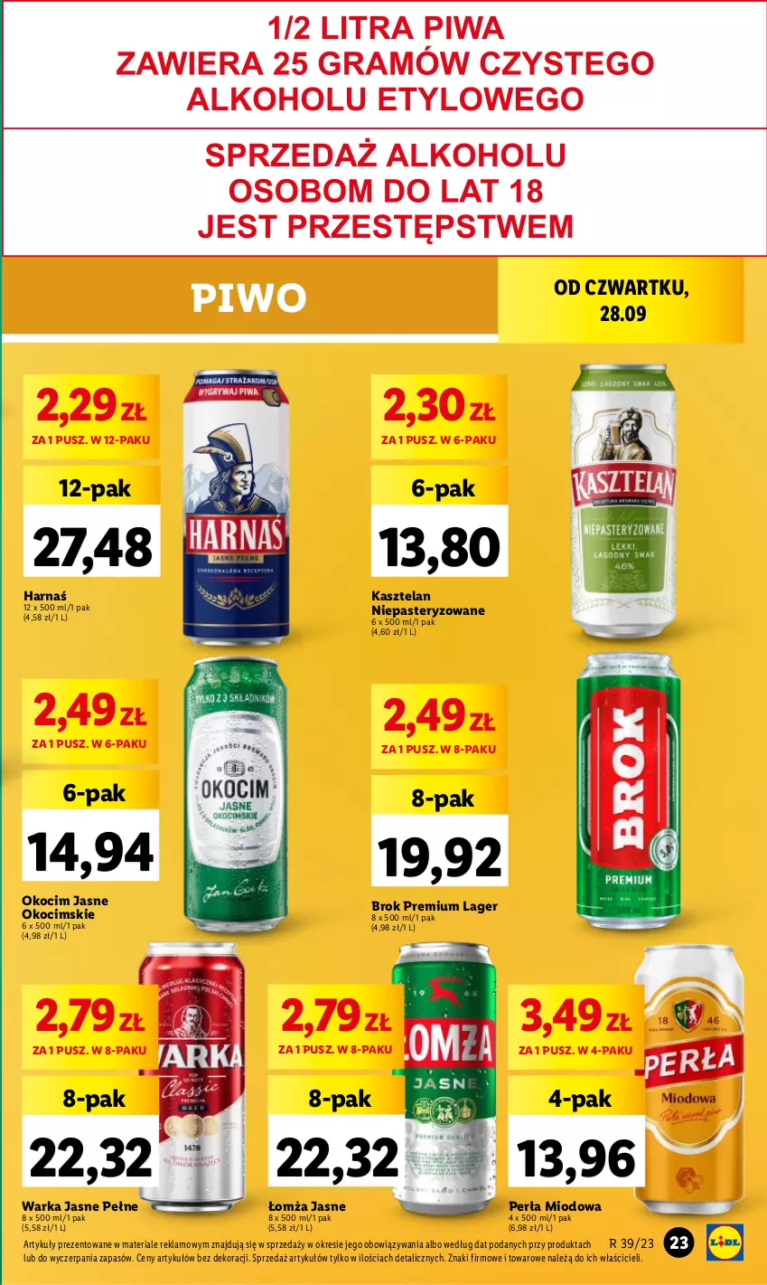 Gazetka promocyjna Lidl - GAZETKA - ważna 28.09 do 30.09.2023 - strona 37 - produkty: Harnaś, Kasztelan, Koc, Okocim, Perła, Piwo, Warka