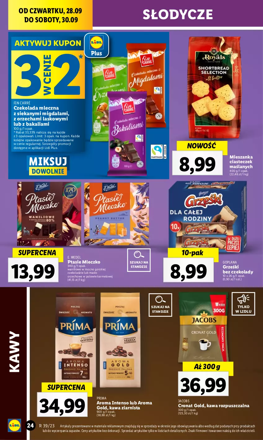 Gazetka promocyjna Lidl - GAZETKA - ważna 28.09 do 30.09.2023 - strona 38 - produkty: Czekolada, Czekolada mleczna, E. Wedel, Goplana, Grześki, Jacobs, Kawa, Kawa rozpuszczalna, Kawa ziarnista, LANA, Masło, Masło orzechowe, Mleczko, Olej, Prima, Ptasie mleczko