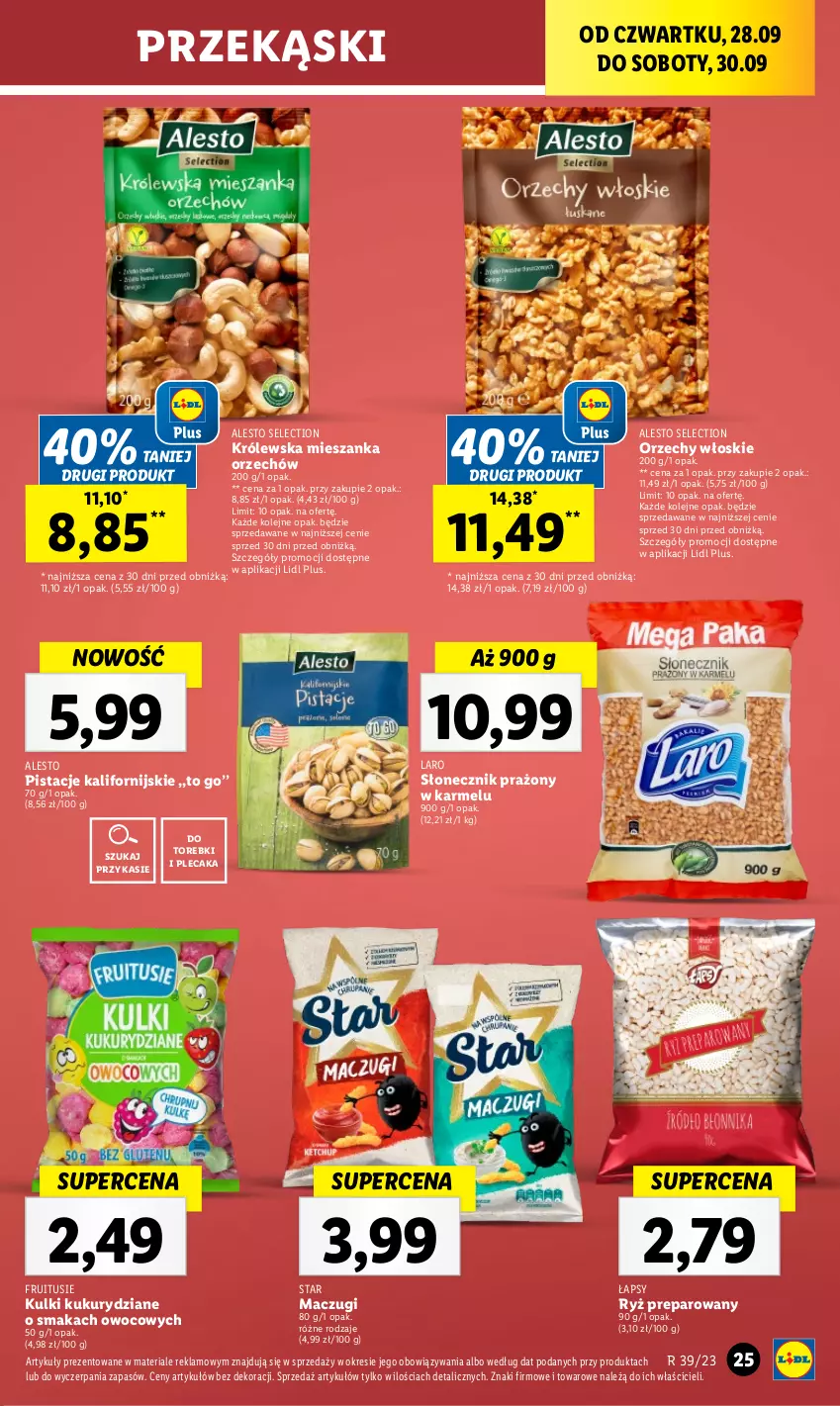 Gazetka promocyjna Lidl - GAZETKA - ważna 28.09 do 30.09.2023 - strona 39 - produkty: Olej, Orzechy włoskie, Pistacje, Plecak, Ryż, Słonecznik prażony