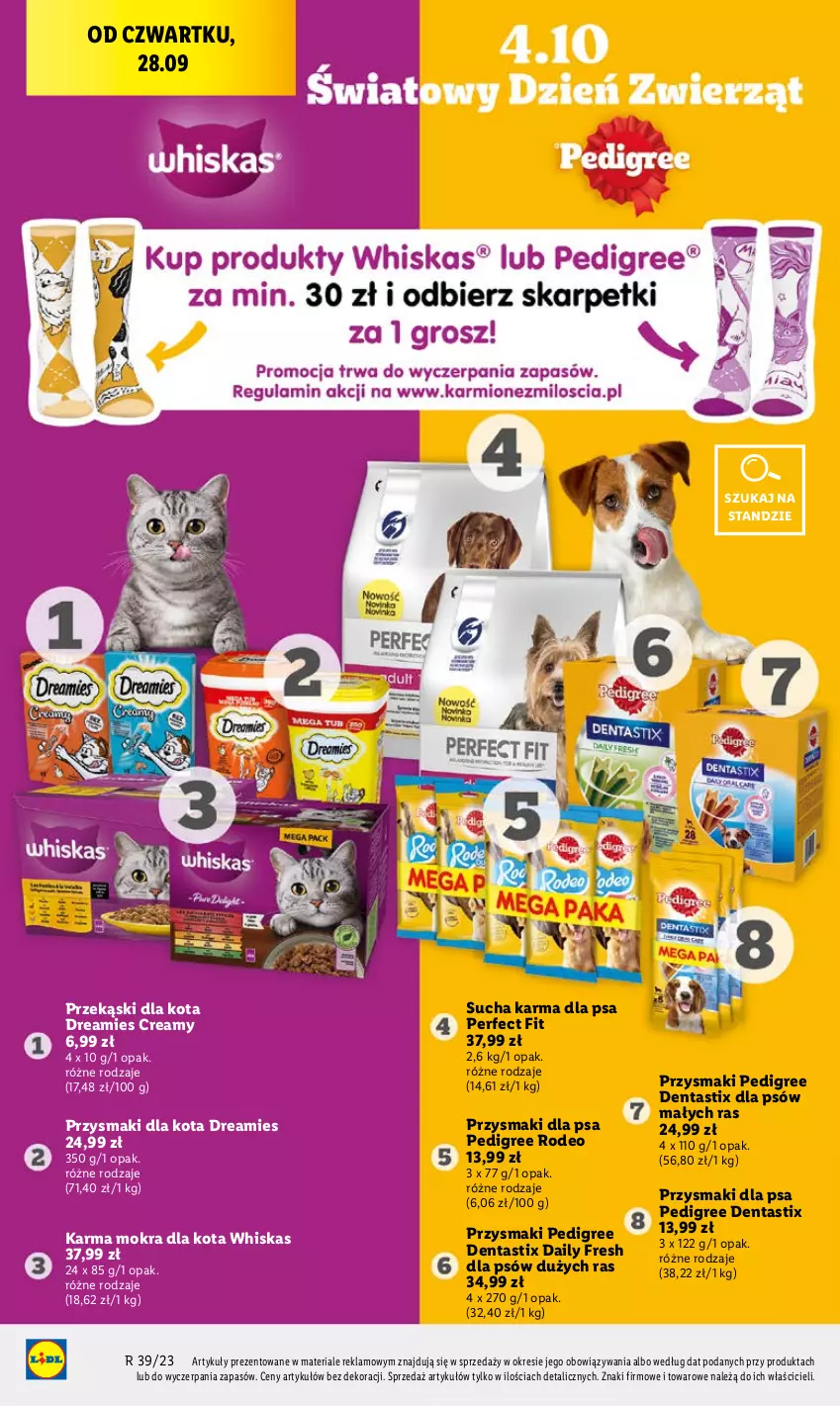 Gazetka promocyjna Lidl - GAZETKA - ważna 28.09 do 30.09.2023 - strona 47 - produkty: Pedigree, Przekąski dla kota, Przysmaki, Sucha karma, Whiskas