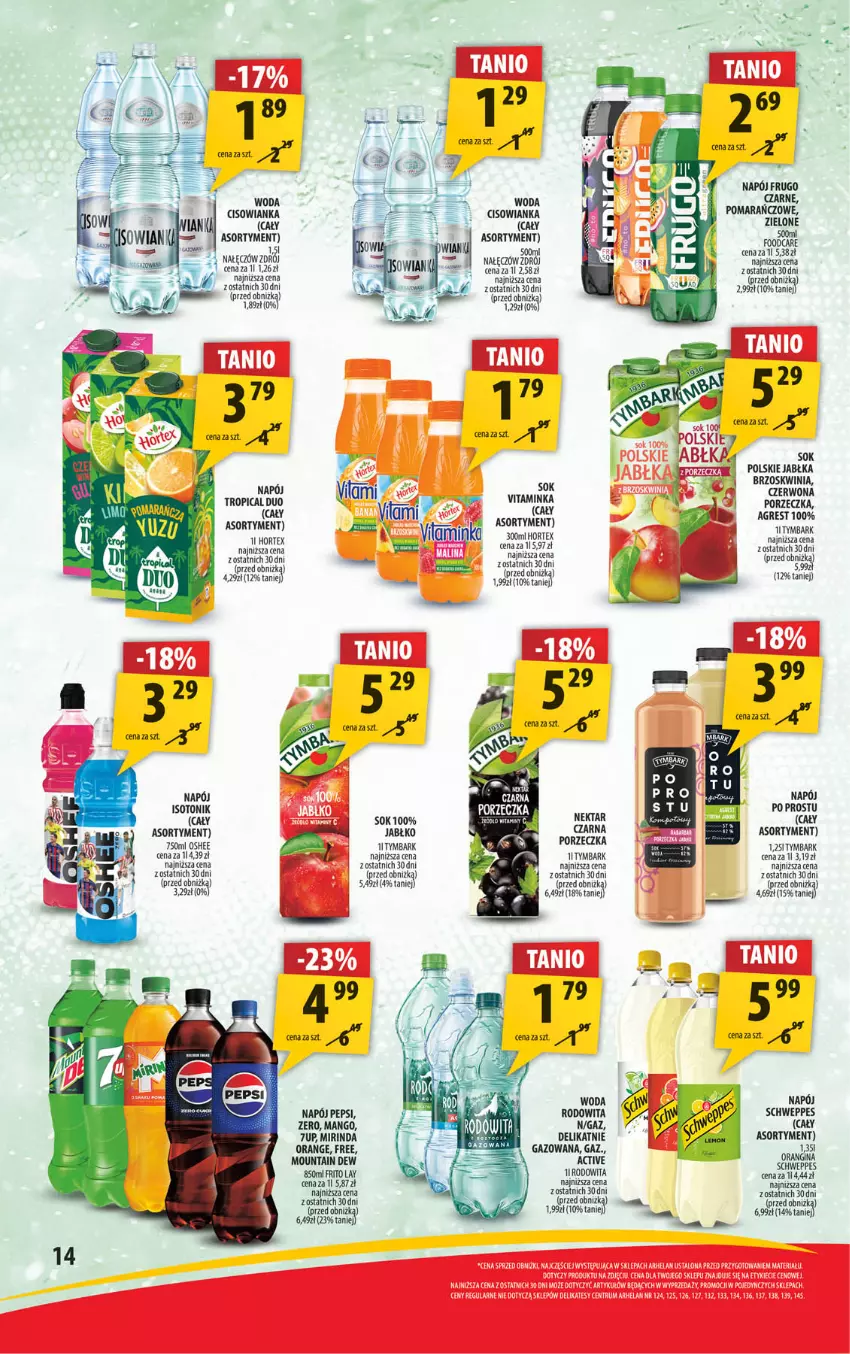 Gazetka promocyjna Arhelan - Gazetka - ważna 07.03 do 16.03.2025 - strona 14 - produkty: Cisowianka, Fa, Gres, Hortex, Jabłka, Mango, Mirinda, Napój, Nektar, Oshee, Por, Rum, Schweppes, Sok, Tonik, Tymbark, Woda