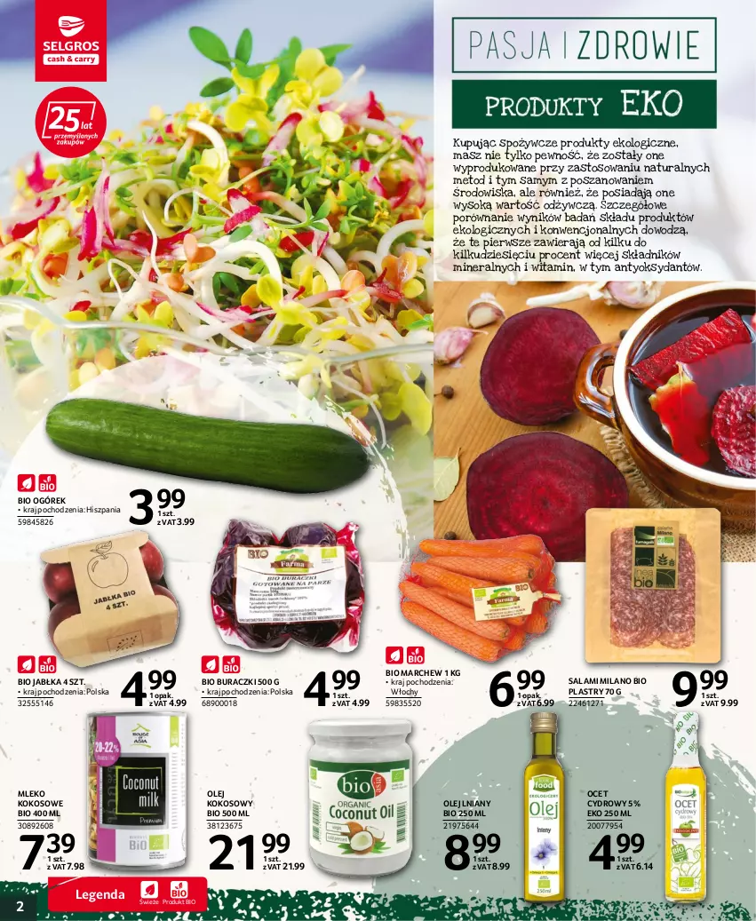 Gazetka promocyjna Selgros - Katalog Pasja i Zdrowie - ważna 15.06 do 29.06.2022 - strona 2 - produkty: Buraczki, Jabłka, Kokos, Mleko, Mleko kokosowe, Ocet, Ogórek, Olej, Olej kokosowy, Por, Salami, Sok