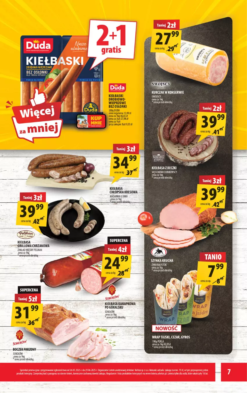 Gazetka promocyjna Arhelan - Gazetka - ważna 23.05 do 01.06.2025 - strona 7 - produkty: Chrzan, Duda, EPEE, Grill, Gyros, Kiełbasa, Sok, Sokołów, Szynka