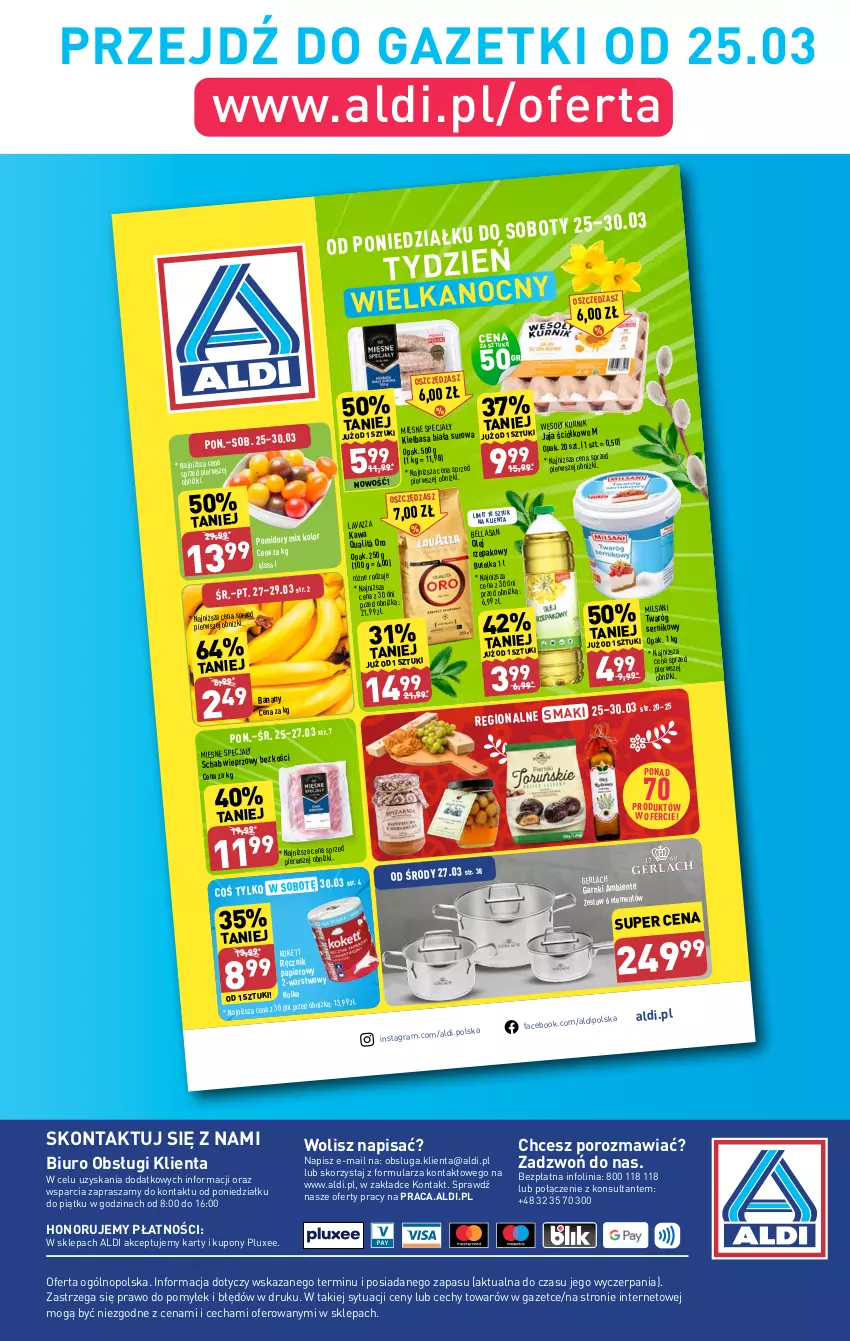 Gazetka promocyjna Aldi - Super ceny na weekend - ważna 28.03 do 30.03.2024 - strona 10 - produkty: Banany, Bell, Bella, Biuro, Fa, Gra, Jaja, Kawa, Kiełbasa, Kiełbasa biała, Lavazza, Mięsne specjały, O nas, Olej, Olej rzepakowy, Papier, Pomidory, Por, Ręcznik, Schab wieprzowy, Ser, Twaróg