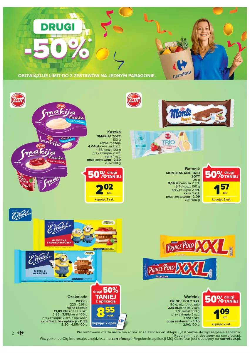 Gazetka promocyjna Carrefour - Gazetka Market Zyskoteka - ważna 18.10 do 22.10.2022 - strona 2 - produkty: Baton, Czekolada, Kosz, Monte, Prince Polo, Smakija, Tonik, Wafelek, Zott