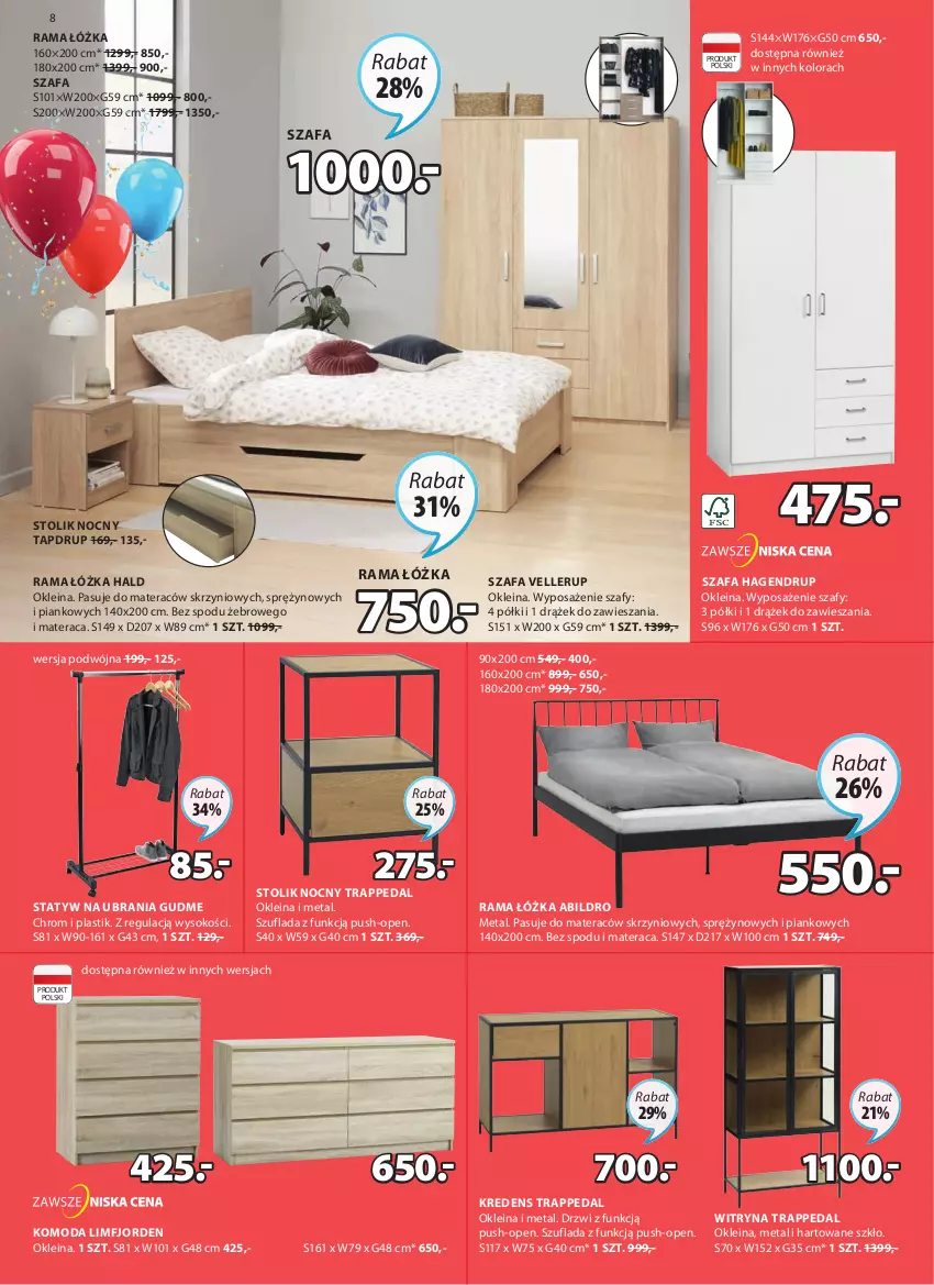 Gazetka promocyjna Jysk - Oferta tygodnia - ważna 27.04 do 10.05.2022 - strona 9 - produkty: Drzwi, Fa, Komoda, Kredens, Materac, Moda, Rama, Rama łóżka, Sok, Statyw na ubrania, Stolik, Stolik nocny, Szafa, Tera, Ubrania, Witryna