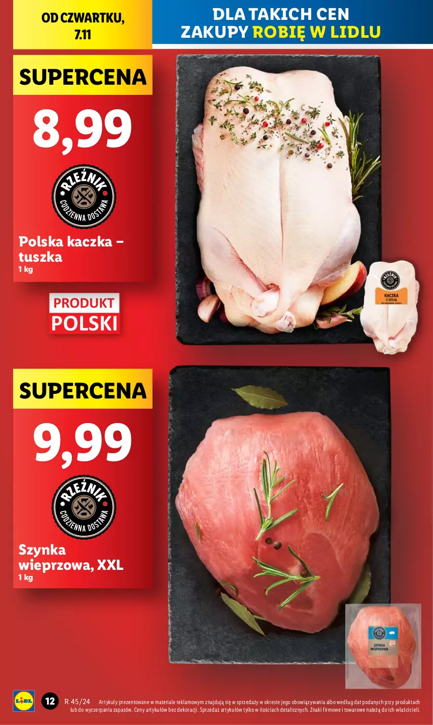 Gazetka promocyjna Lidl - GAZETKA - ważna 07.11 do 09.11.2024 - strona 12 - produkty: Kaczka, Szynka, Szynka wieprzowa, Tusz