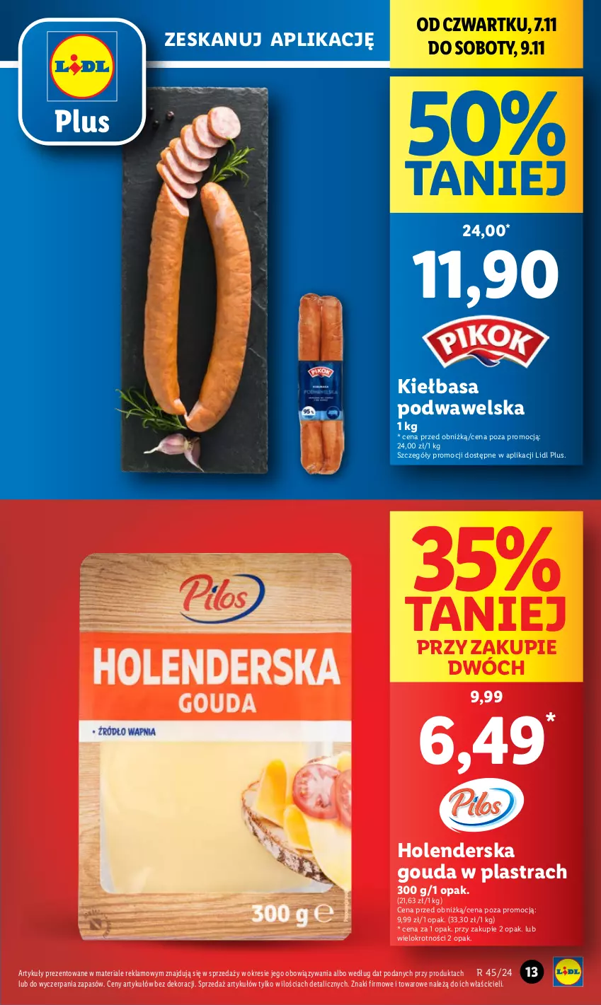 Gazetka promocyjna Lidl - GAZETKA - ważna 07.11 do 09.11.2024 - strona 13 - produkty: Gouda, Kiełbasa, Kiełbasa podwawelska, Wawel