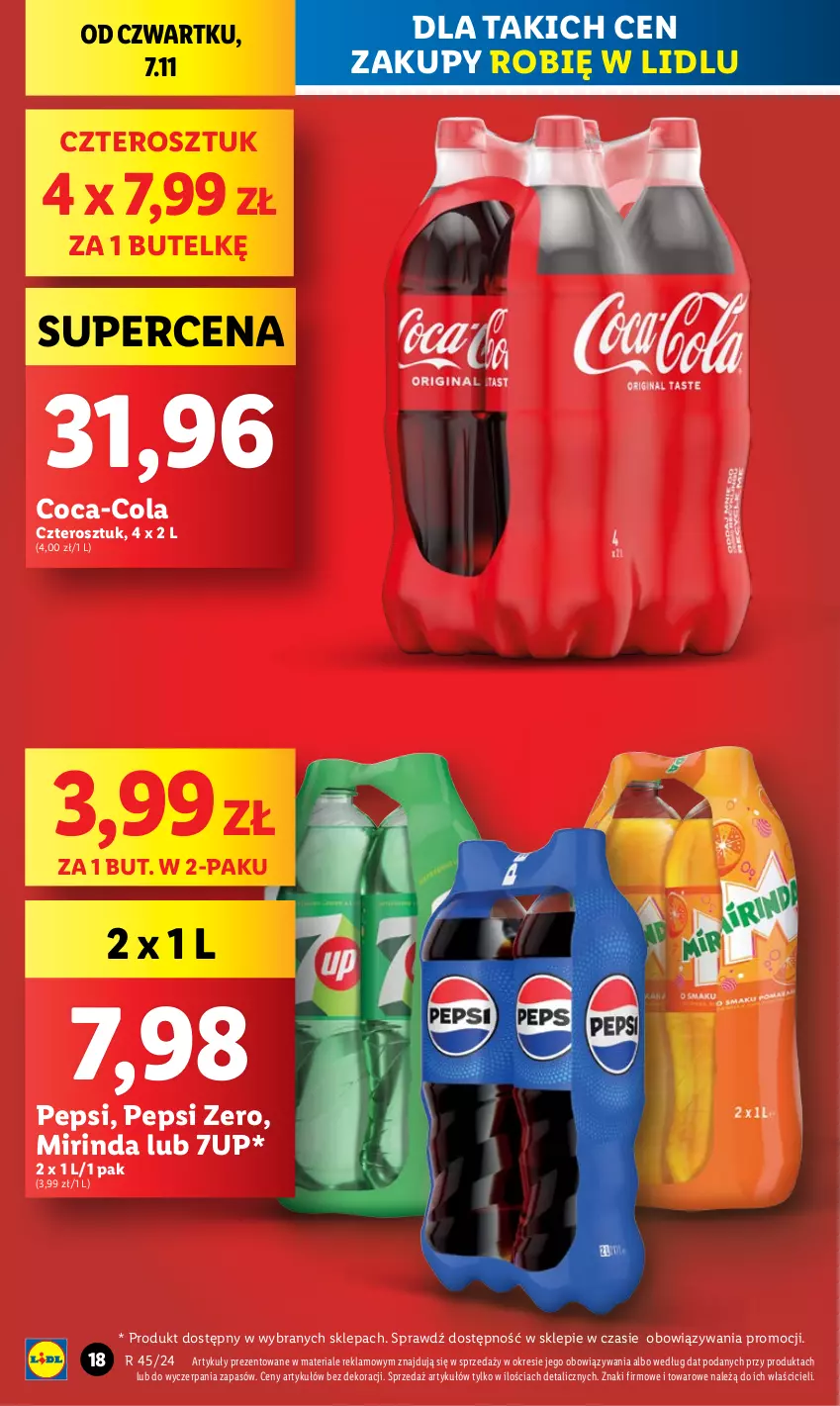 Gazetka promocyjna Lidl - GAZETKA - ważna 07.11 do 09.11.2024 - strona 18 - produkty: 7up, Coca-Cola, Mirinda, Pepsi