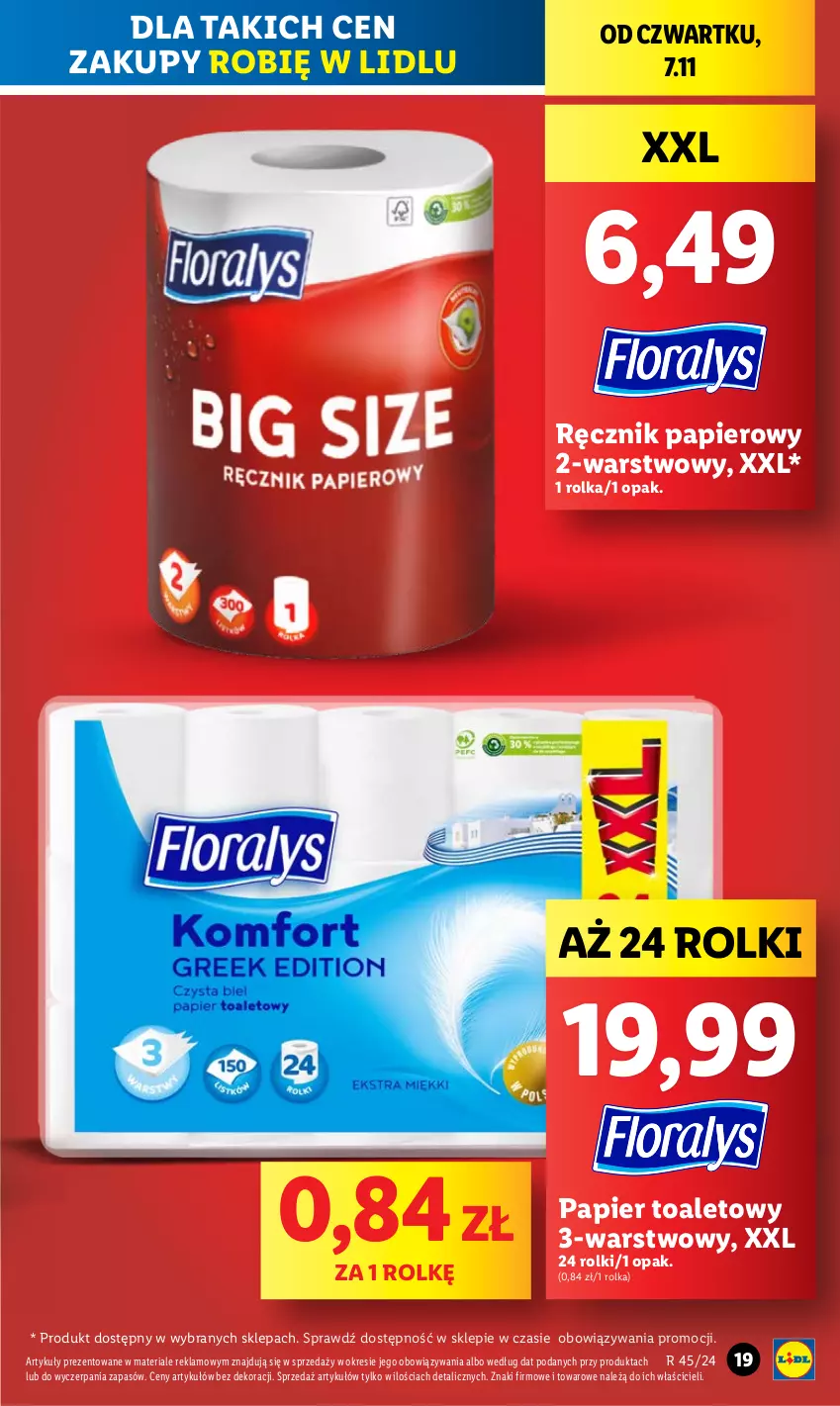 Gazetka promocyjna Lidl - GAZETKA - ważna 07.11 do 09.11.2024 - strona 19 - produkty: Papier, Papier toaletowy, Ręcznik, Rolki