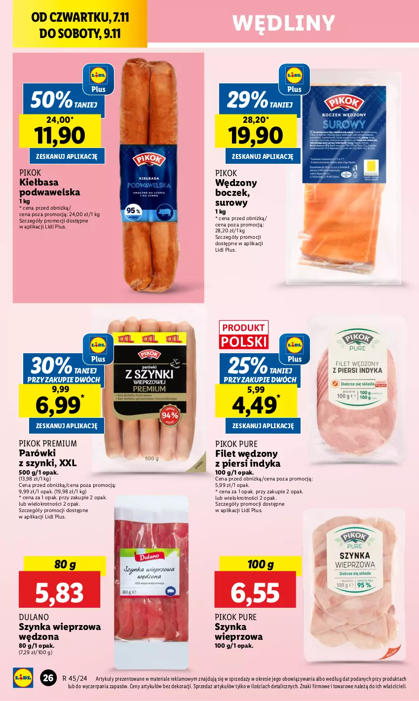 Gazetka promocyjna Lidl - GAZETKA - ważna 07.11 do 09.11.2024 - strona 28 - produkty: Boczek, Dulano, Kiełbasa, Kiełbasa podwawelska, Parówki, Parówki z szynki, PIKOK, Pur, Szynka, Szynka wieprzowa, Wawel