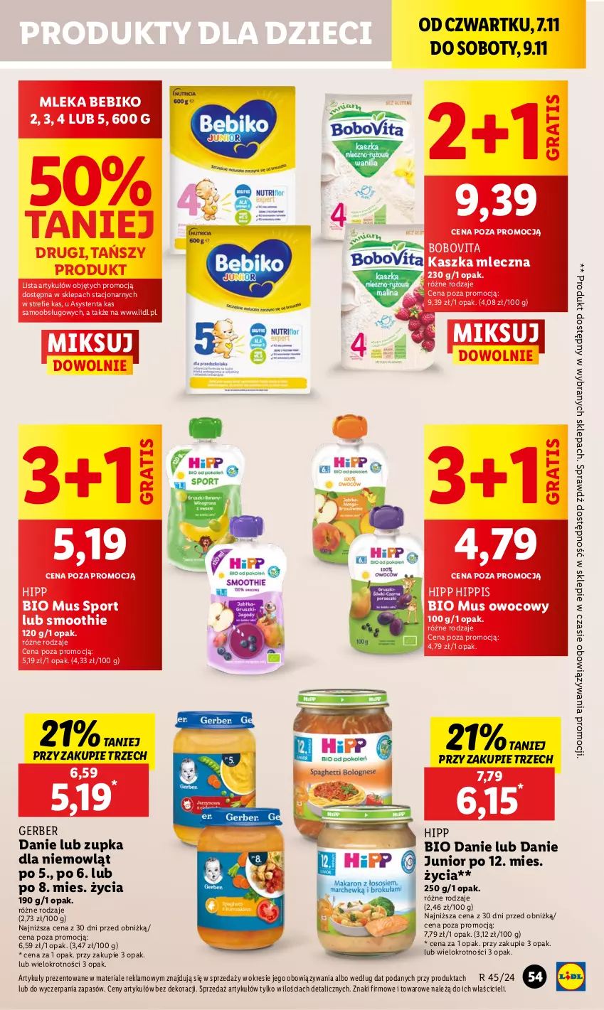 Gazetka promocyjna Lidl - GAZETKA - ważna 07.11 do 09.11.2024 - strona 57 - produkty: Bebiko, BoboVita, Dzieci, Gerber, Gra, HiPP, Hipp Bio, Mus, Por, Smoothie, Sport