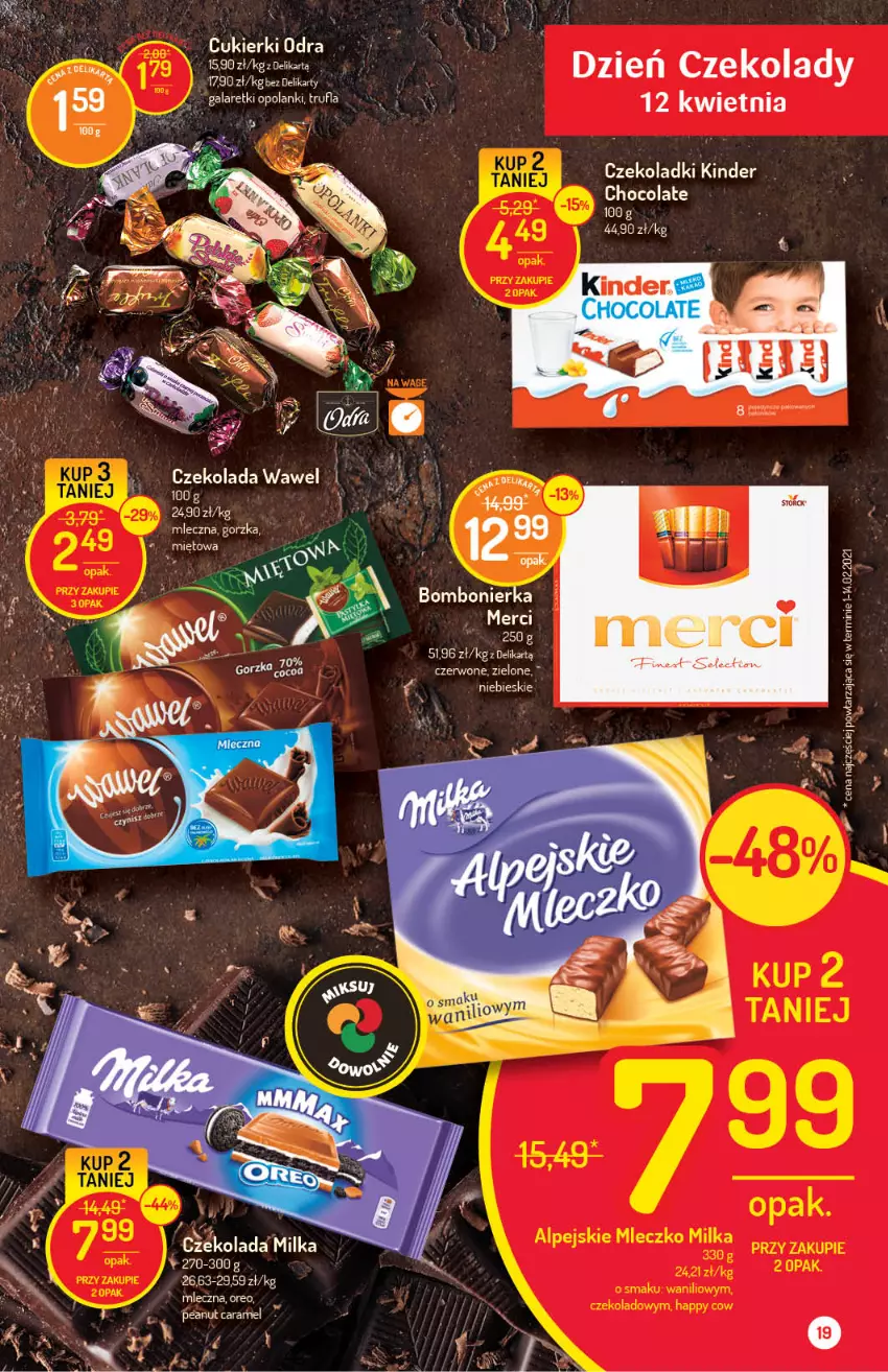 Gazetka promocyjna Delikatesy Centrum - Gazetka Delikatesy Centrum - ważna 06.04 do 14.04.2021 - strona 19 - produkty: Czekolada, Fa, Kinder, Merci, Milka, Mleczko, Wawel