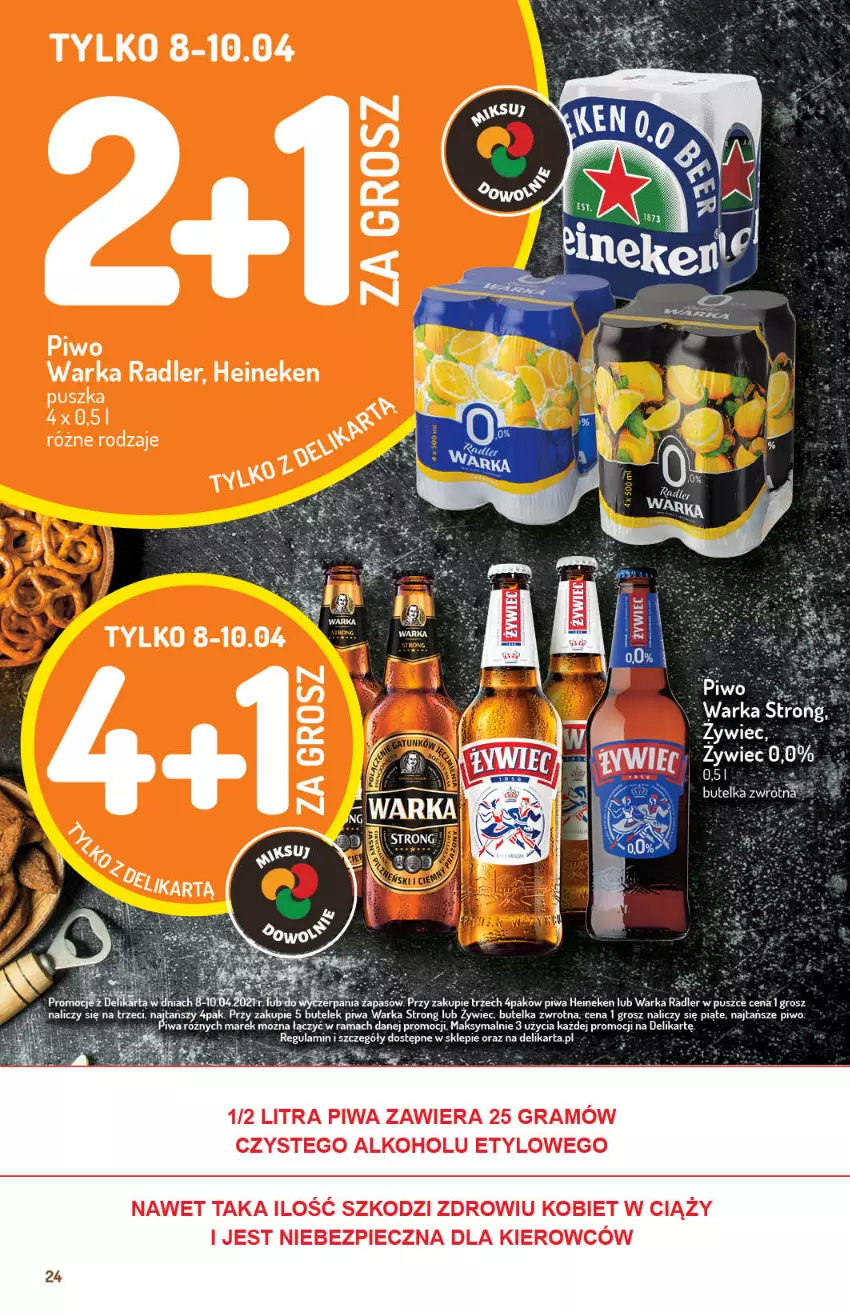 Gazetka promocyjna Delikatesy Centrum - Gazetka Delikatesy Centrum - ważna 06.04 do 14.04.2021 - strona 24 - produkty: Dres, Gra, Heineken, Koc, Piec, Piwa, Piwo, Radler, Warka