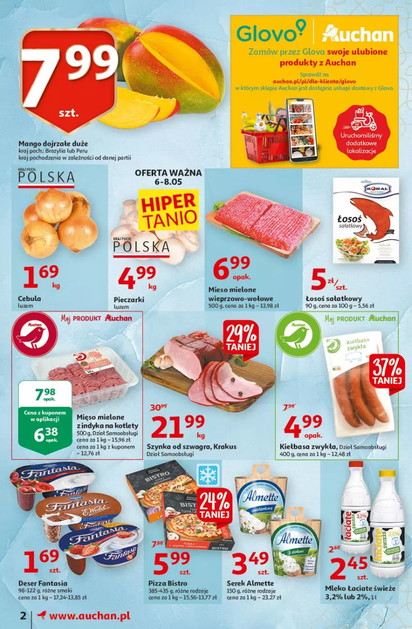 Gazetka promocyjna Auchan - 25 Urodziny #3 Moje Auchan - ważna 06.05 do 13.05.2021 - strona 2 - produkty: Almette, Deser, Fa, Fanta, Gra, Kiełbasa, Kotlet, Krakus, Mango, Mięso, Mięso mielone, Mleko, Piec, Pizza, Sałat, Ser, Serek, Szynka