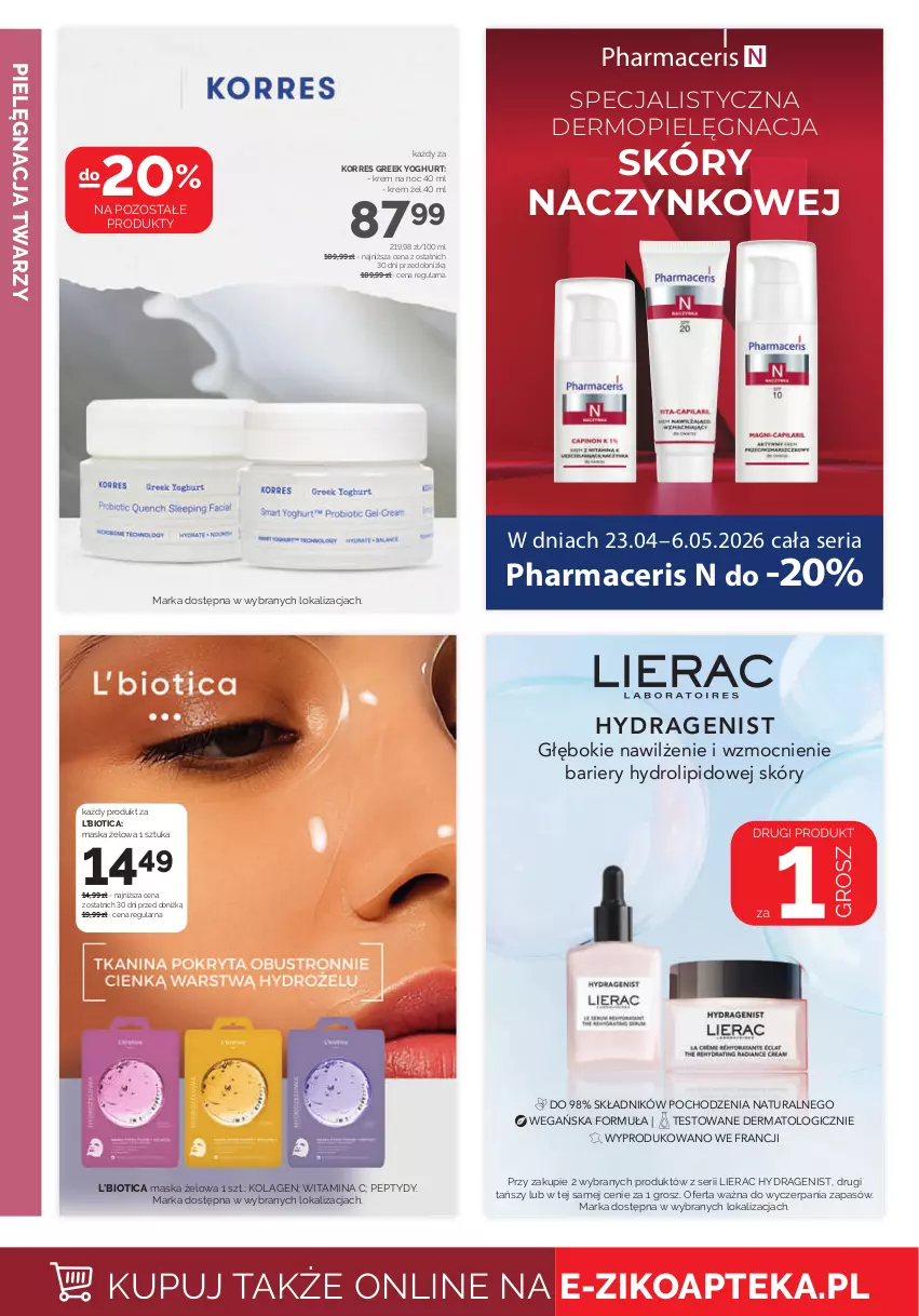 Gazetka promocyjna Ziko - Gazetka Ziko Dermo - ważna 23.04 do 06.05.2026 - strona 6 - produkty: Acer, Apteka, Kolagen, Krem na noc, L'Biotica, Lierac, Maska, Mop, Pharmaceris, Ser