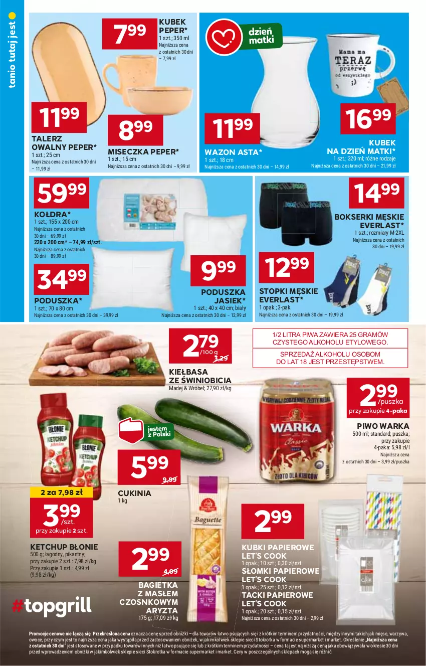 Gazetka promocyjna Stokrotka - Market - ważna 16.05 do 22.05.2024 - strona 15 - produkty: Bagietka, BIC, Bokserki, Gra, Ketchup, Kiełbasa, Kołdra, Kubek, Miseczka, Papier, Piwa, Piwo, Poduszka, Ser, Talerz, Top, Warka, Wazon