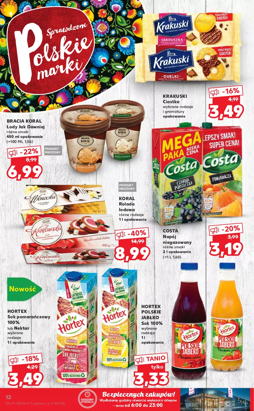 Gazetka promocyjna Kaufland - OFERTA TYGODNIA - ważna 02.09 do 08.09.2021 - strona 12 - produkty: Ciastka, Gra, Hortex, Krakus, Krakuski, Lody, Napój, Napój niegazowany, Nektar, Olma, Piec, Rama, Rolada, Sok, Sok pomarańczowy, Tera