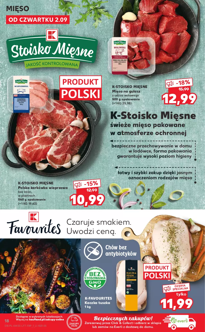 Gazetka promocyjna Kaufland - OFERTA TYGODNIA - ważna 02.09 do 08.09.2021 - strona 18 - produkty: Fa, Kaczka, Karkówka wieprzowa, Mięso, Mięso na gulasz, Piec, Sok, Tusz