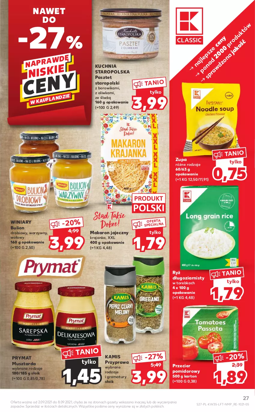 Gazetka promocyjna Kaufland - OFERTA TYGODNIA - ważna 02.09 do 08.09.2021 - strona 27 - produkty: Bulion, Gra, Kamis, Kuchnia, Kuchnia Staropolska, Lion, Makaron, Mus, Musztarda, Pasztet, Prymat, Rama, Ryż, Torebka, Winiary, Zupa