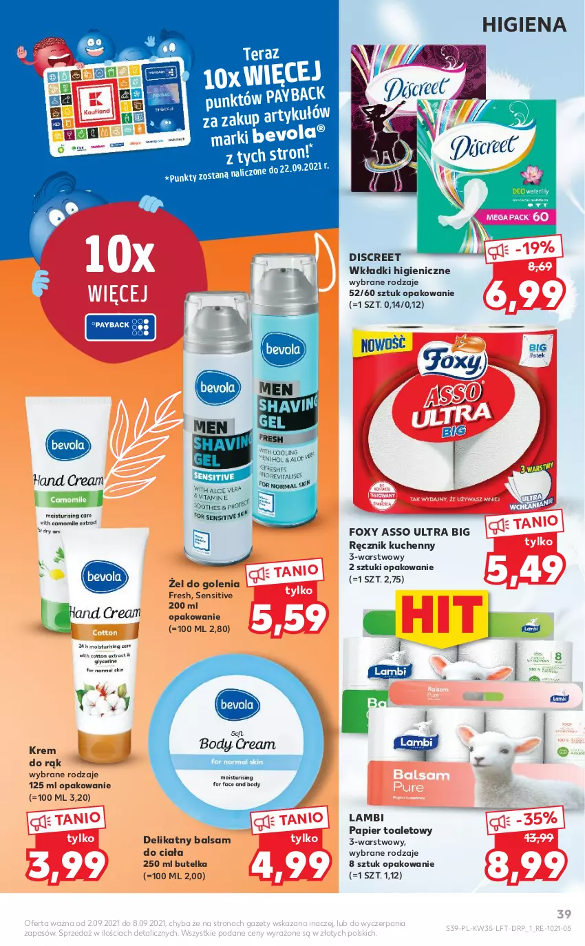 Gazetka promocyjna Kaufland - OFERTA TYGODNIA - ważna 02.09 do 08.09.2021 - strona 39 - produkty: Balsam do ciała, Discreet, Foxy, Krem do rąk, Papier, Papier toaletowy, Ręcznik, Ręcznik kuchenny, Tera, Wkładki