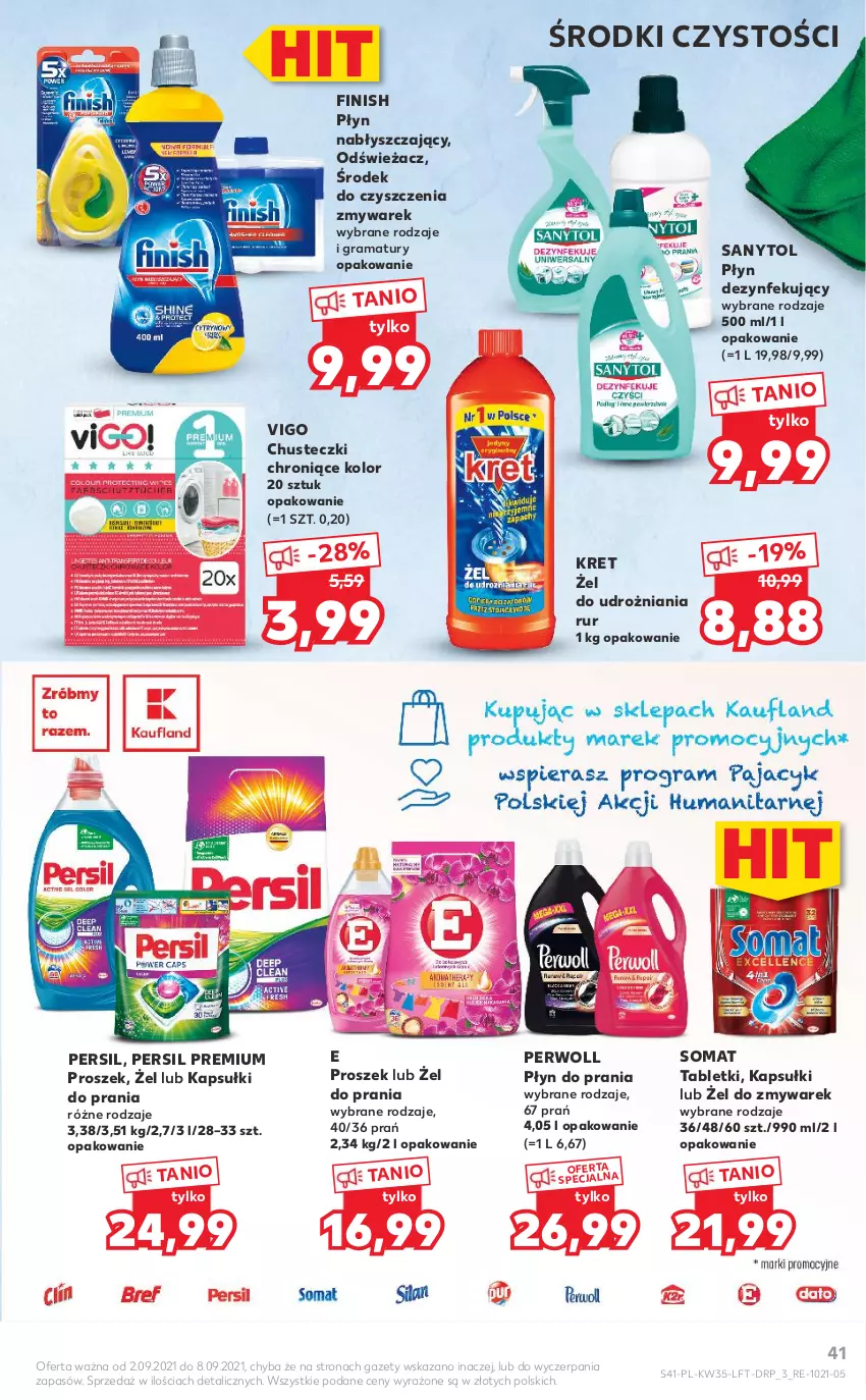 Gazetka promocyjna Kaufland - OFERTA TYGODNIA - ważna 02.09 do 08.09.2021 - strona 41 - produkty: Chusteczki, Finish, Gra, Kapsułki do prania, Kret, Persil, Perwoll, Płyn do prania, Płyn nabłyszczający, Rama, Sanytol, Somat, Tablet