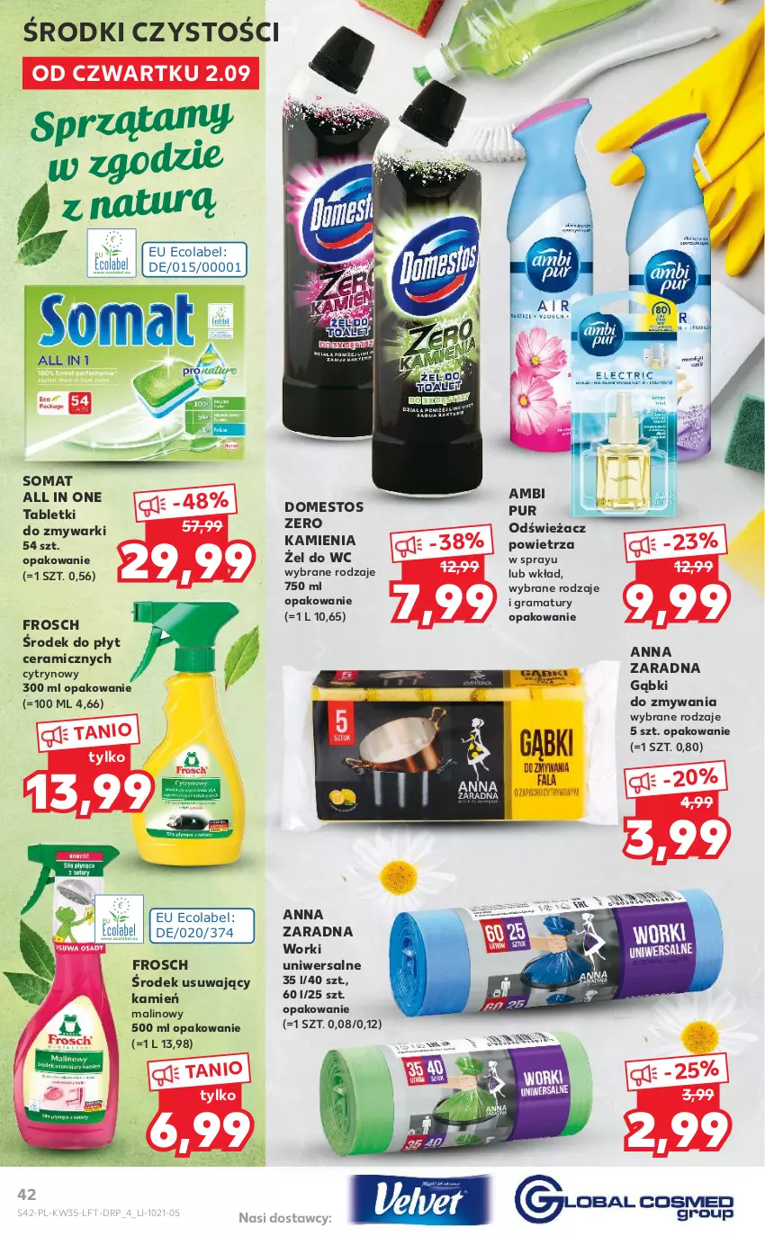 Gazetka promocyjna Kaufland - OFERTA TYGODNIA - ważna 02.09 do 08.09.2021 - strona 42 - produkty: Ambi Pur, Domestos, Frosch, Gra, Odświeżacz powietrza, Pur, Rama, Somat, Tablet, Tabletki do zmywarki, Zmywarki