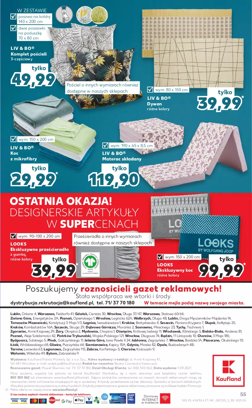 Gazetka promocyjna Kaufland - OFERTA TYGODNIA - ważna 02.09 do 08.09.2021 - strona 55 - produkty: Dres, Dywan, Fa, Inka, Koc, Komplet pościeli, Materac, Materac składany, Orka, Pościel, Prześcieradło, Sos, Telefon, Tera, Top