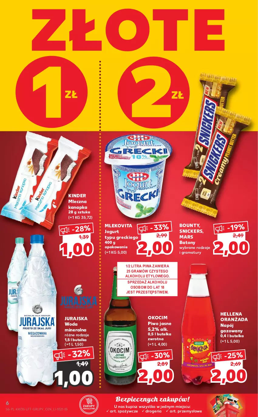 Gazetka promocyjna Kaufland - OFERTA TYGODNIA - ważna 02.09 do 08.09.2021 - strona 6 - produkty: Baton, Bounty, Gra, Hellena, Jogurt, Kinder, Koc, Mars, Mleczna kanapka, Mleko, Mlekovita, Napój, Napój gazowany, Okocim, Oranżada, Piec, Piwa, Piwo, Piwo jasne, Rama, Snickers, Woda, Woda mineralna