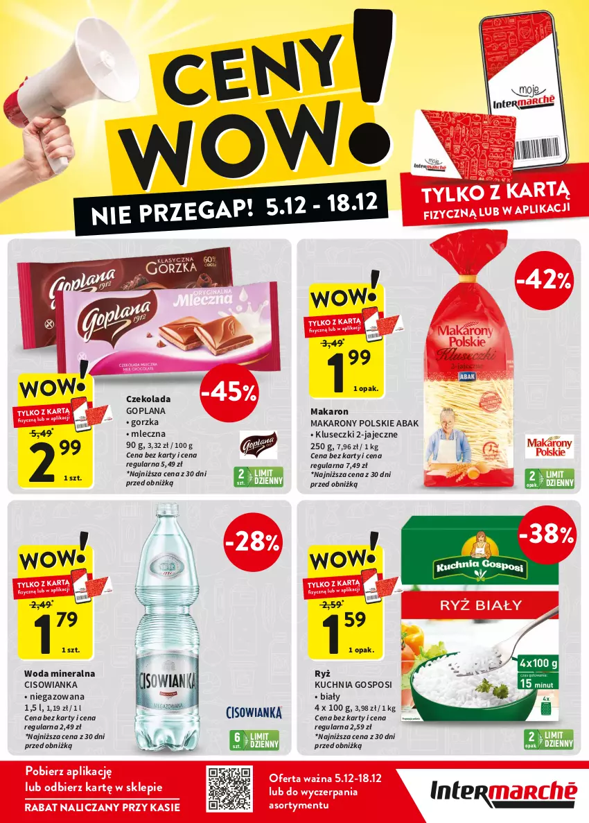 Gazetka promocyjna Intermarche - Gazetka Intermarche - ważna 05.12 do 18.12.2024 - strona 2 - produkty: Cisowianka, Czekolada, Goplana, Kuchnia, LANA, Makaron, Ryż, Woda, Woda mineralna