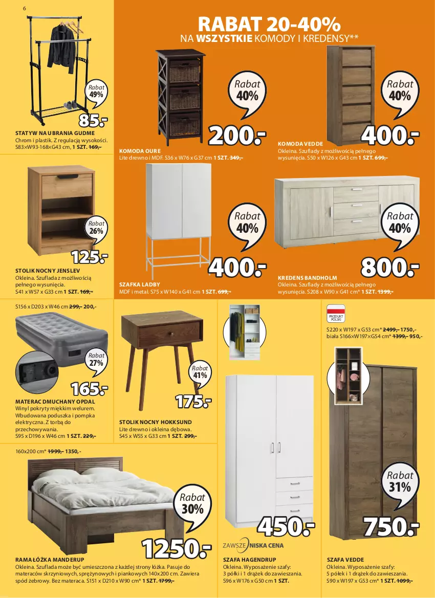 Gazetka promocyjna Jysk - Oferta tygodnia - ważna 02.02 do 15.02.2022 - strona 7 - produkty: Fa, Komoda, Kredens, Materac, Materac dmuchany, Moda, Poduszka, Pompka, Rama, Rama łóżka, Sok, Spód żebrowy, Statyw na ubrania, Stolik, Stolik nocny, Szafa, Szafka, Tera, Ubrania