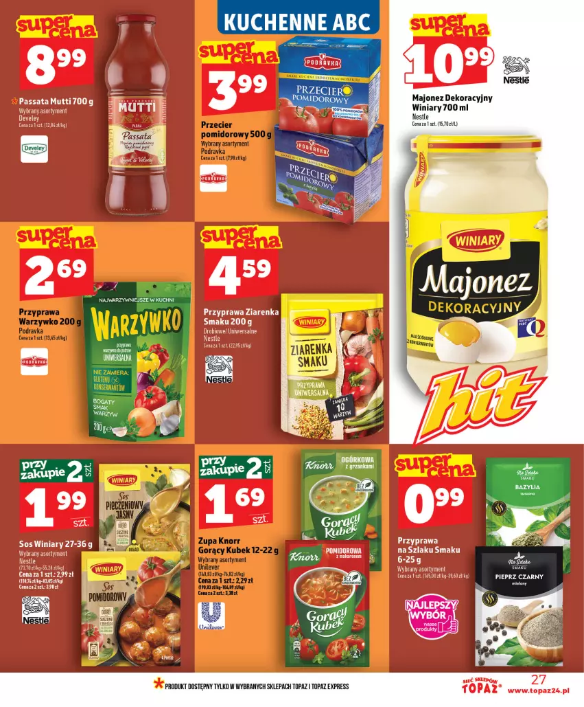 Gazetka promocyjna Topaz - Gazetka - ważna 25.06 do 01.07.2026 - strona 27 - produkty: Majonez, Makaron, Por, Przyprawa uniwersalna, Sos, Top, Winiary