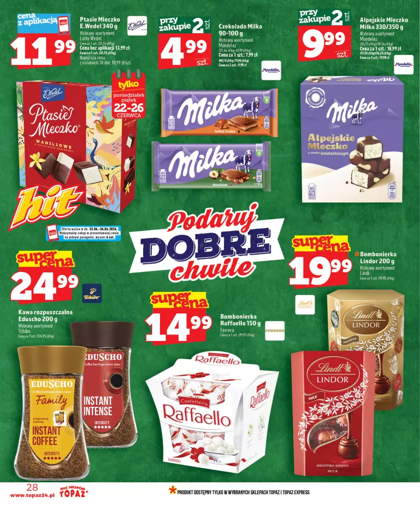 Gazetka promocyjna Topaz - Gazetka - ważna 25.06 do 01.07.2026 - strona 28 - produkty: Czekolada, Fa, Lindor, Milka, Mop, Raffaello, Top, Wełna