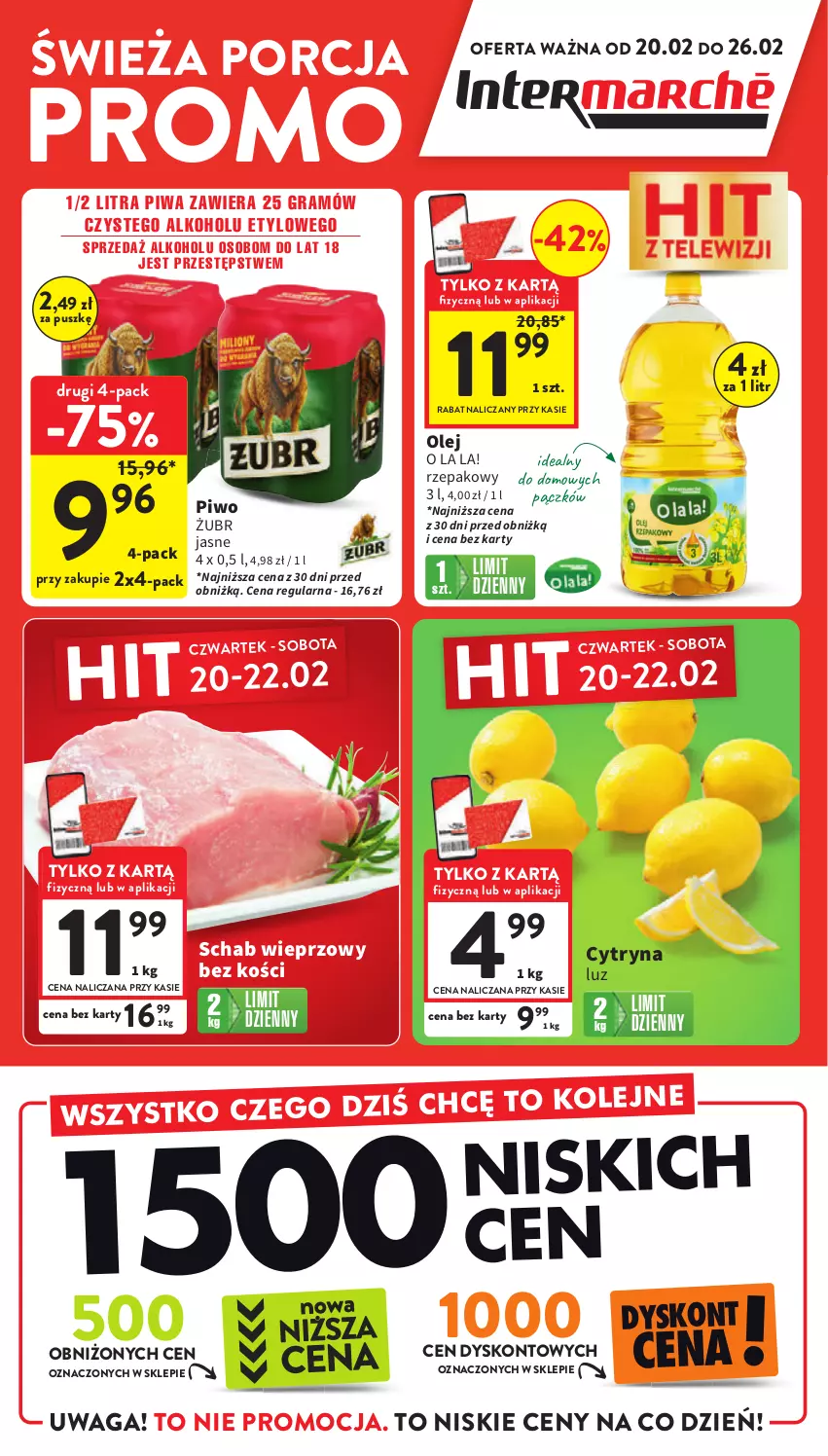 Gazetka promocyjna Intermarche - Gazetka Intermarche - ważna 20.02 do 26.02.2025 - strona 1 - produkty: Gra, Olej, Piwa, Piwo, Por, Schab wieprzowy, Waga