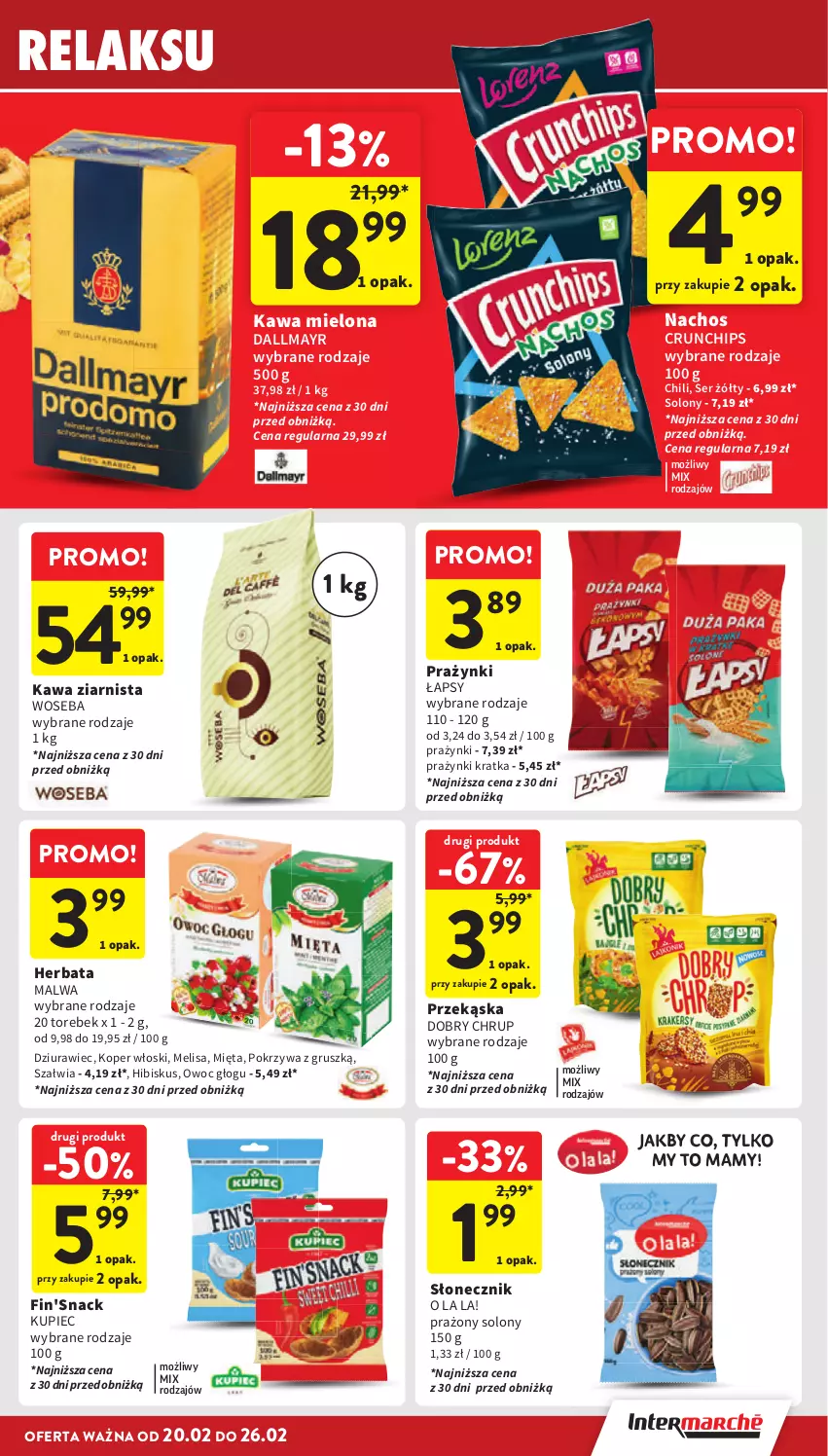 Gazetka promocyjna Intermarche - Gazetka Intermarche - ważna 20.02 do 26.02.2025 - strona 25 - produkty: Crunchips, Dallmayr, Herbata, Hibiskus, Kawa, Kawa mielona, Kawa ziarnista, Koper włoski, Kupiec, Mięta, Piec, Ser, Woseba