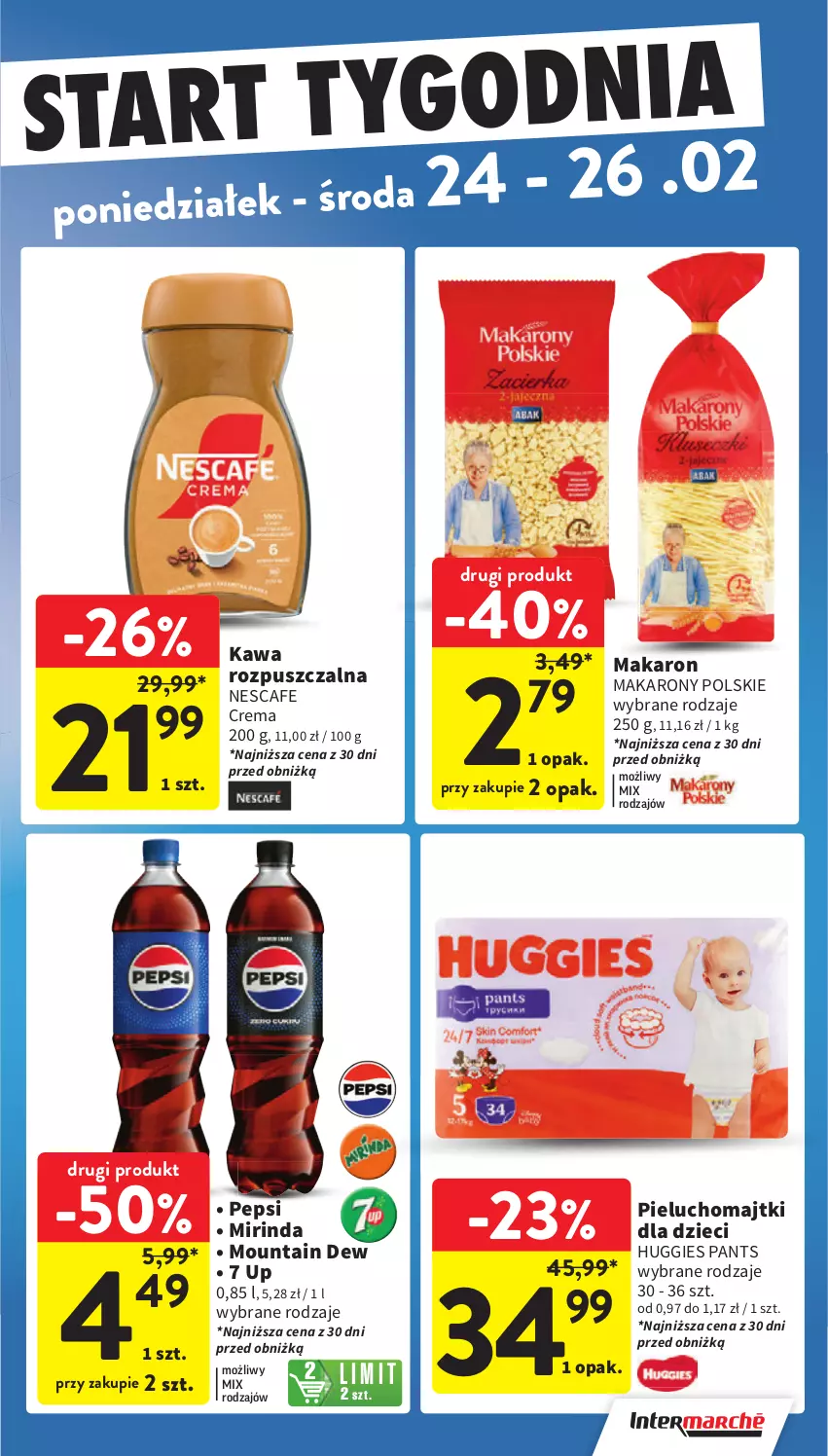 Gazetka promocyjna Intermarche - Gazetka Intermarche - ważna 20.02 do 26.02.2025 - strona 35 - produkty: Dzieci, Huggies, Kawa, Kawa rozpuszczalna, Majtki, Makaron, Mirinda, Pepsi, Pieluchomajtki