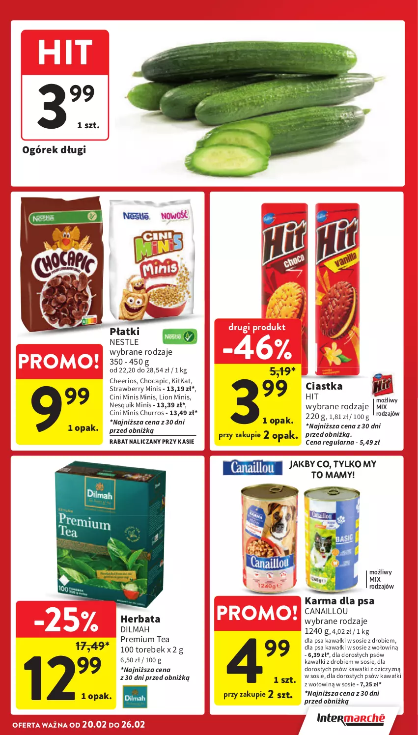 Gazetka promocyjna Intermarche - Gazetka Intermarche - ważna 20.02 do 26.02.2025 - strona 5 - produkty: Canaillou, Cheerios, Ciastka, Cini Minis, Dilmah, Herbata, Kawa, Lion, Nesquik, Ogórek, Sos