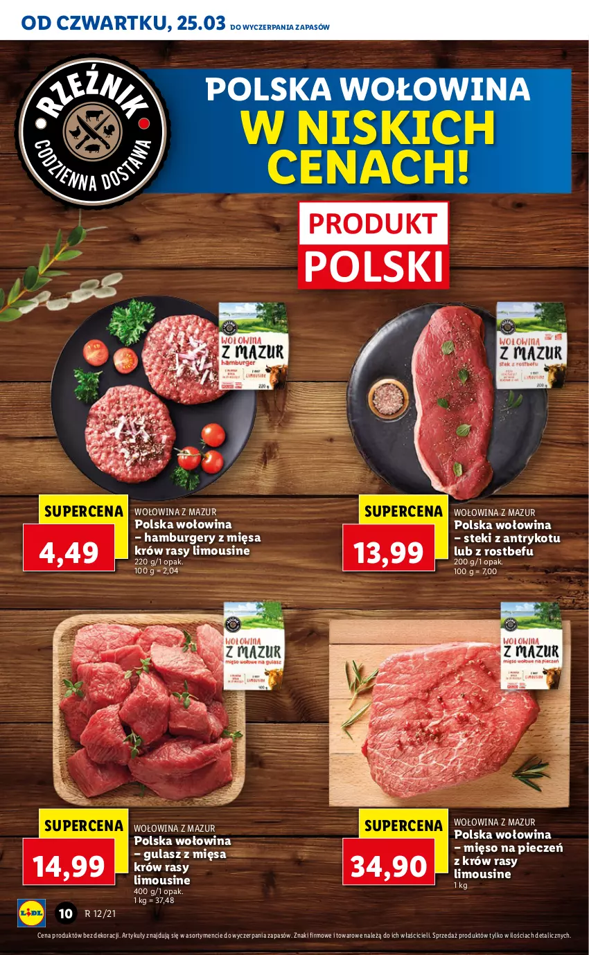 Gazetka promocyjna Lidl - GAZETKA - ważna 25.03 do 28.03.2021 - strona 10 - produkty: Burger, Hamburger, Mięso, Piec, Rostbef, Stek, Wołowina