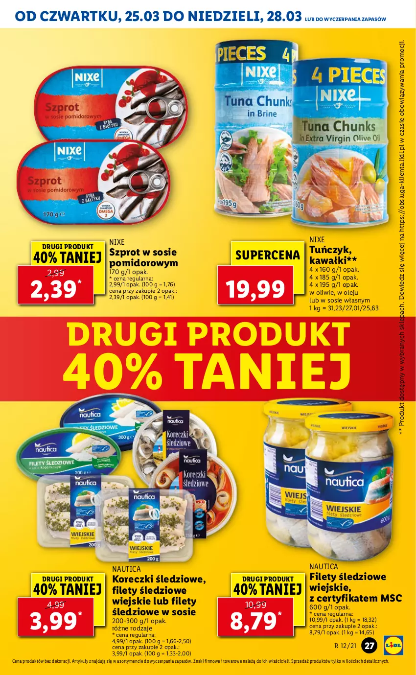 Gazetka promocyjna Lidl - GAZETKA - ważna 25.03 do 28.03.2021 - strona 27 - produkty: Kawa, Koreczki śledziowe, Olej, Sos, Szprot, Szprot w sosie, Tuńczyk