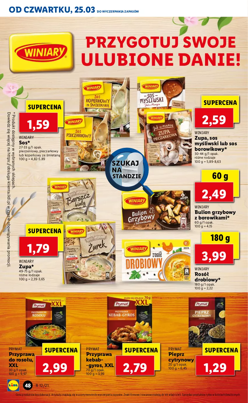 Gazetka promocyjna Lidl - GAZETKA - ważna 25.03 do 28.03.2021 - strona 48 - produkty: Bulion, Gyros, Kebab, Lion, Piec, Pieprz, Prymat, Przyprawa do rosołu, Rosół, Rosół drobiowy, Sos, Wiko, Winiary, Zupa