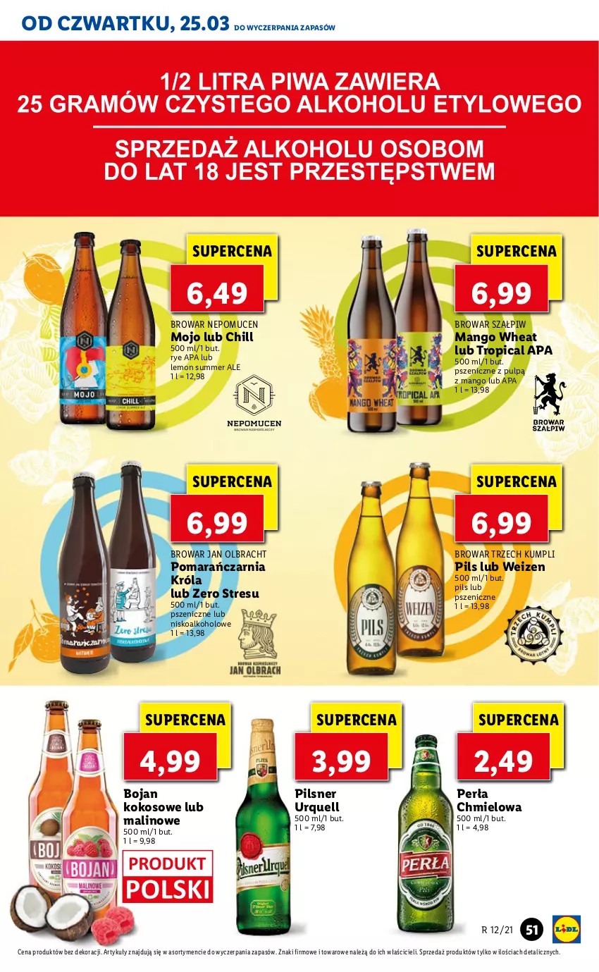 Gazetka promocyjna Lidl - GAZETKA - ważna 25.03 do 28.03.2021 - strona 51 - produkty: Kokos, Mango, Perła, Pilsner Urquell, Tropical