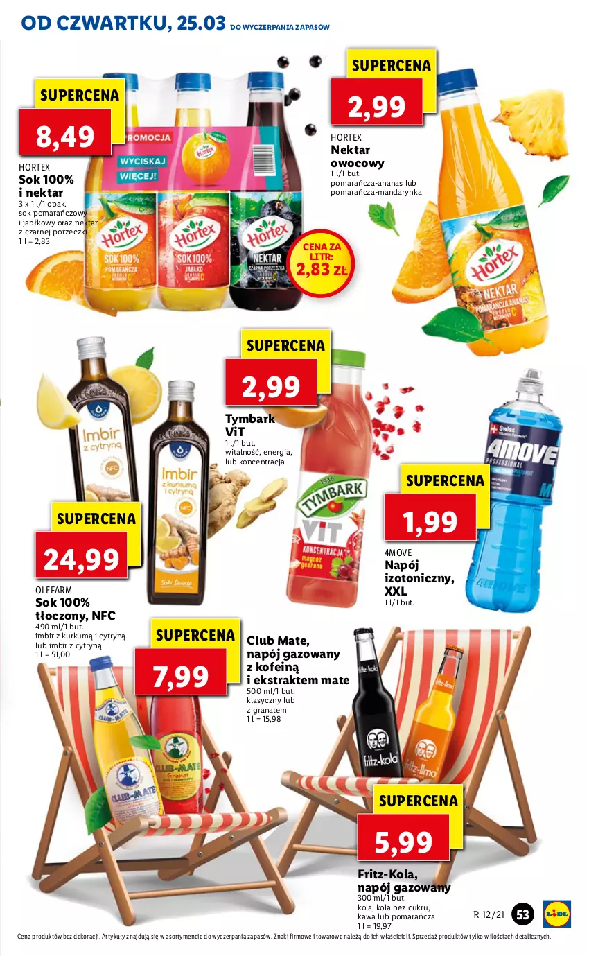 Gazetka promocyjna Lidl - GAZETKA - ważna 25.03 do 28.03.2021 - strona 53 - produkty: Ananas, Fa, Gra, Granat, Hortex, Imbir, Kawa, Napój, Napój gazowany, Napój izotoniczny, Nektar, Por, Sok, Sok pomarańczowy, Tymbark